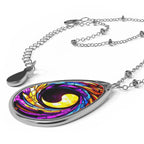 Stained Glass Oval Necklace — Colorful Swirl Pendant