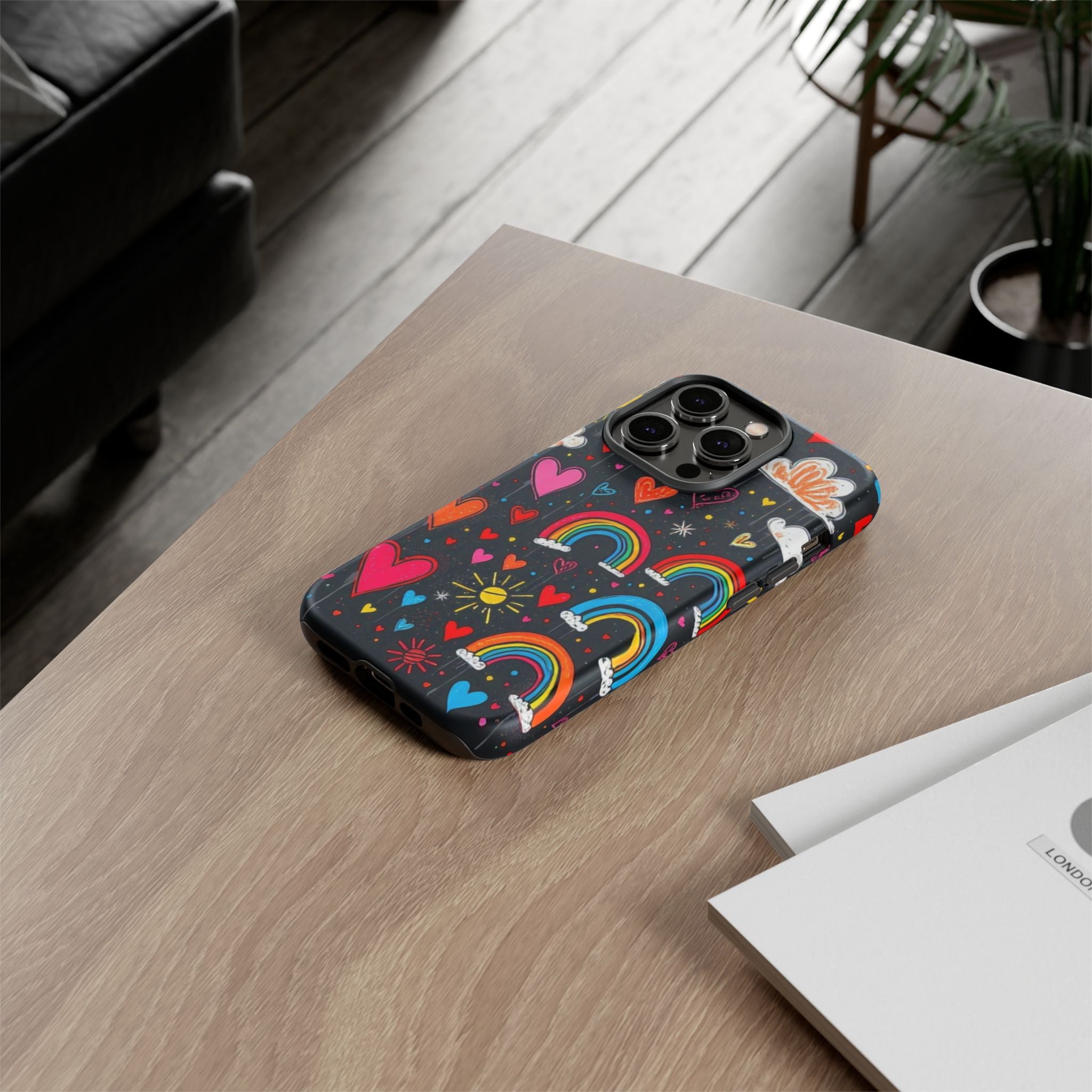 Android OR iPhone Compatible Cases - Doodle Hearts and Rainbows Design