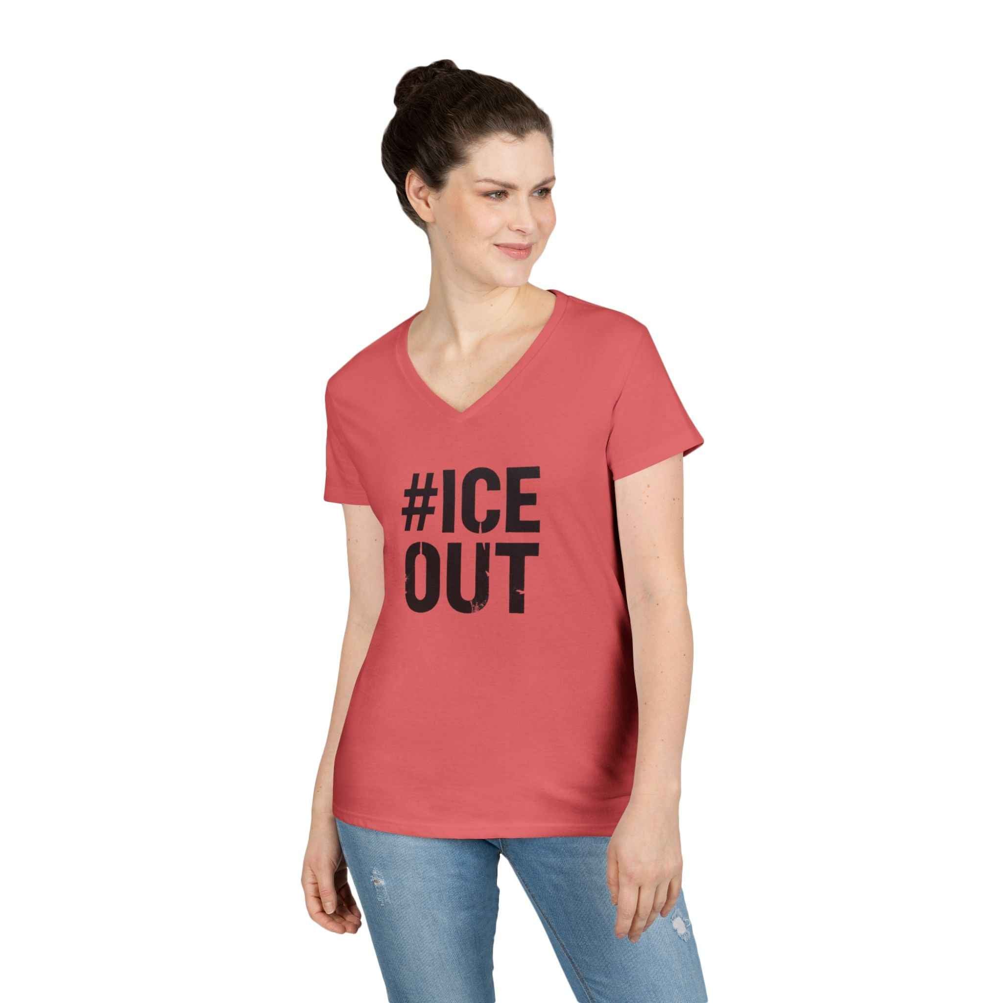 #ICE OUT Ladies' V-Neck T-Shirt — Trendy Hashtag Graphic Tee