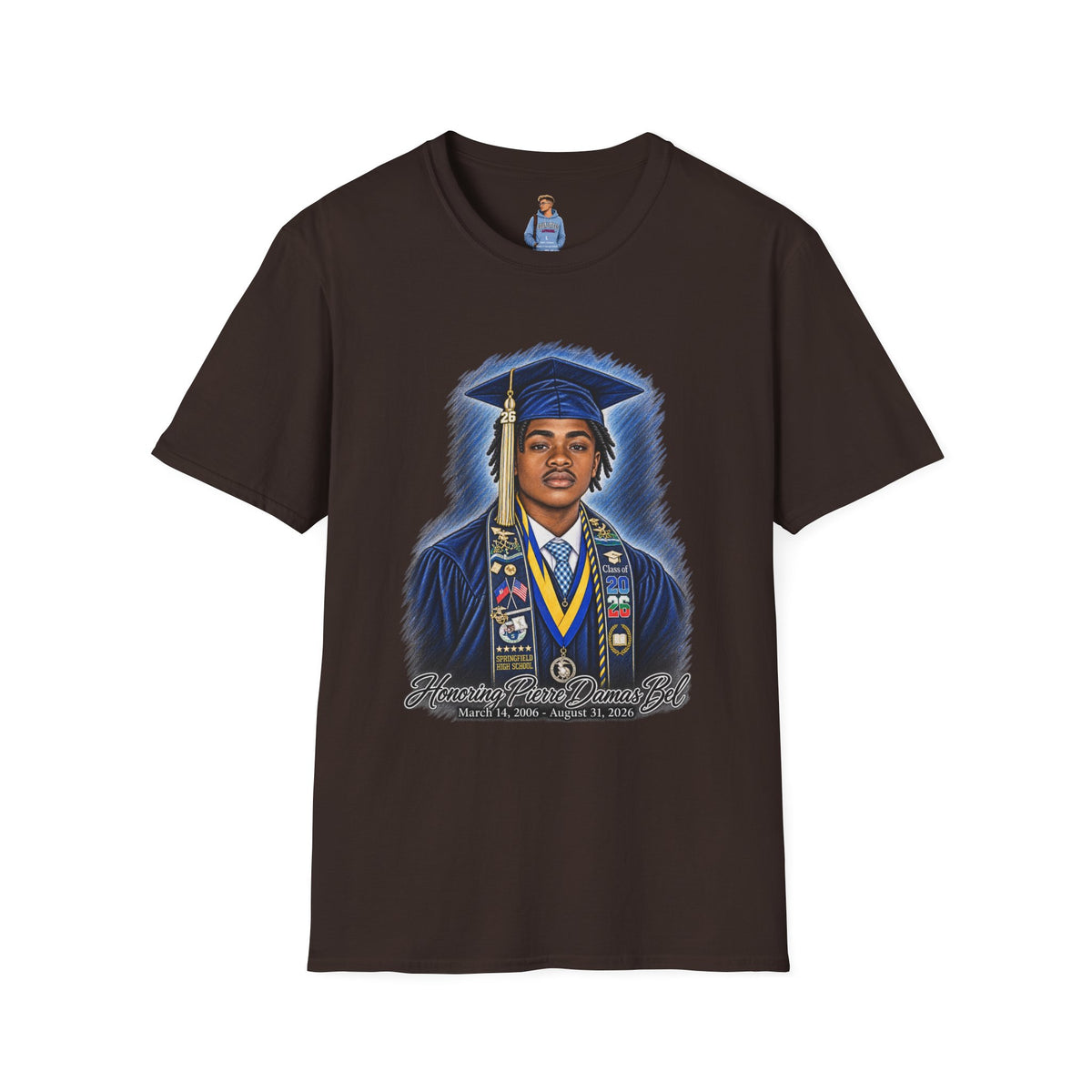 Graduation Portrait Front - In Memory of Pierre Damas Bel T-Shirt