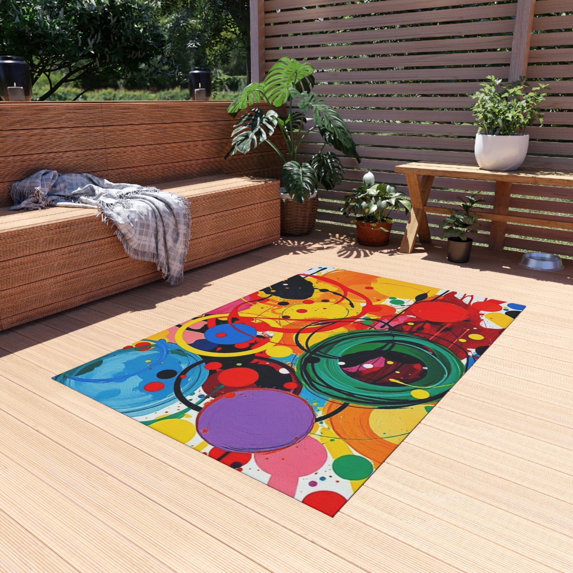 Abstract Circles and Swirls Outdoor Rug