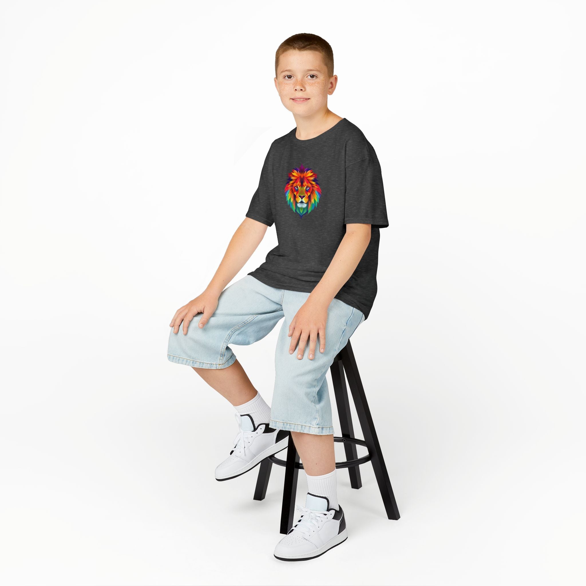 Colorful Fractal Lion Kids Heavy Cotton Tee