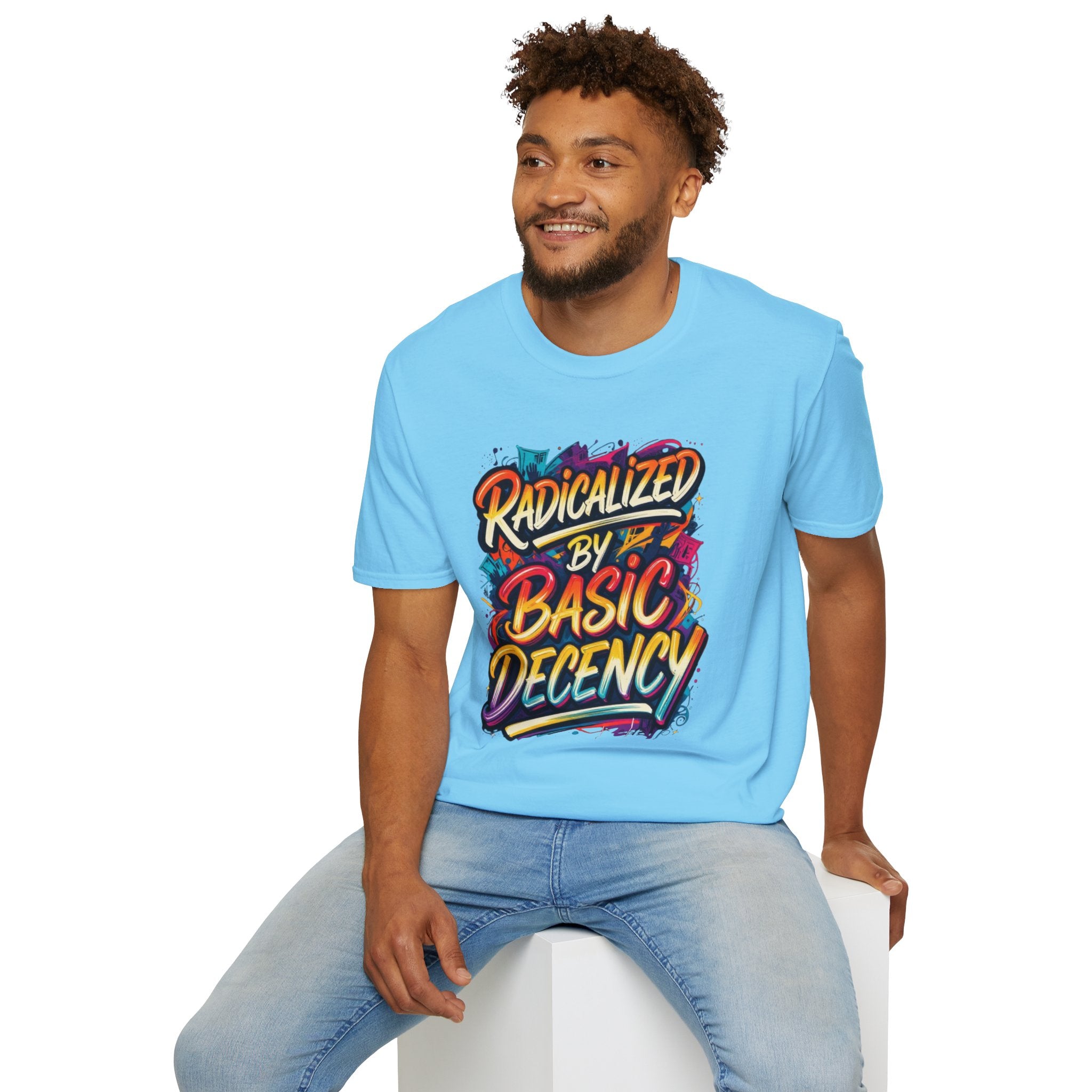 Radicalized by Basic Decency T-Shirt Colorful Graffiti Typography