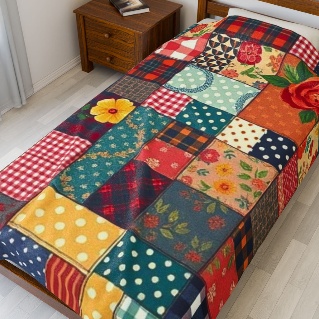 Classic Patches Velveteen Plush Blanket Vintage style print