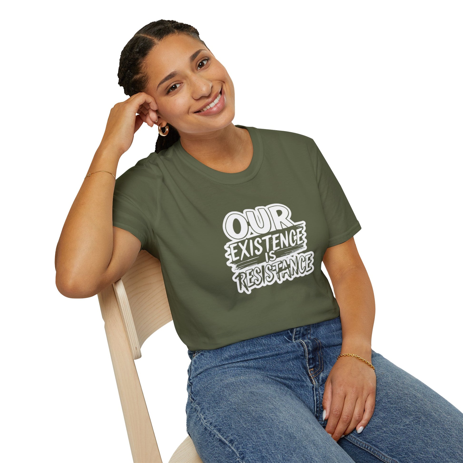 Unisex Softstyle T-Shirt - "Our Existence is Resistance" - Motivational Tee for Activists, Casual Wear, Gift for Change-makers
