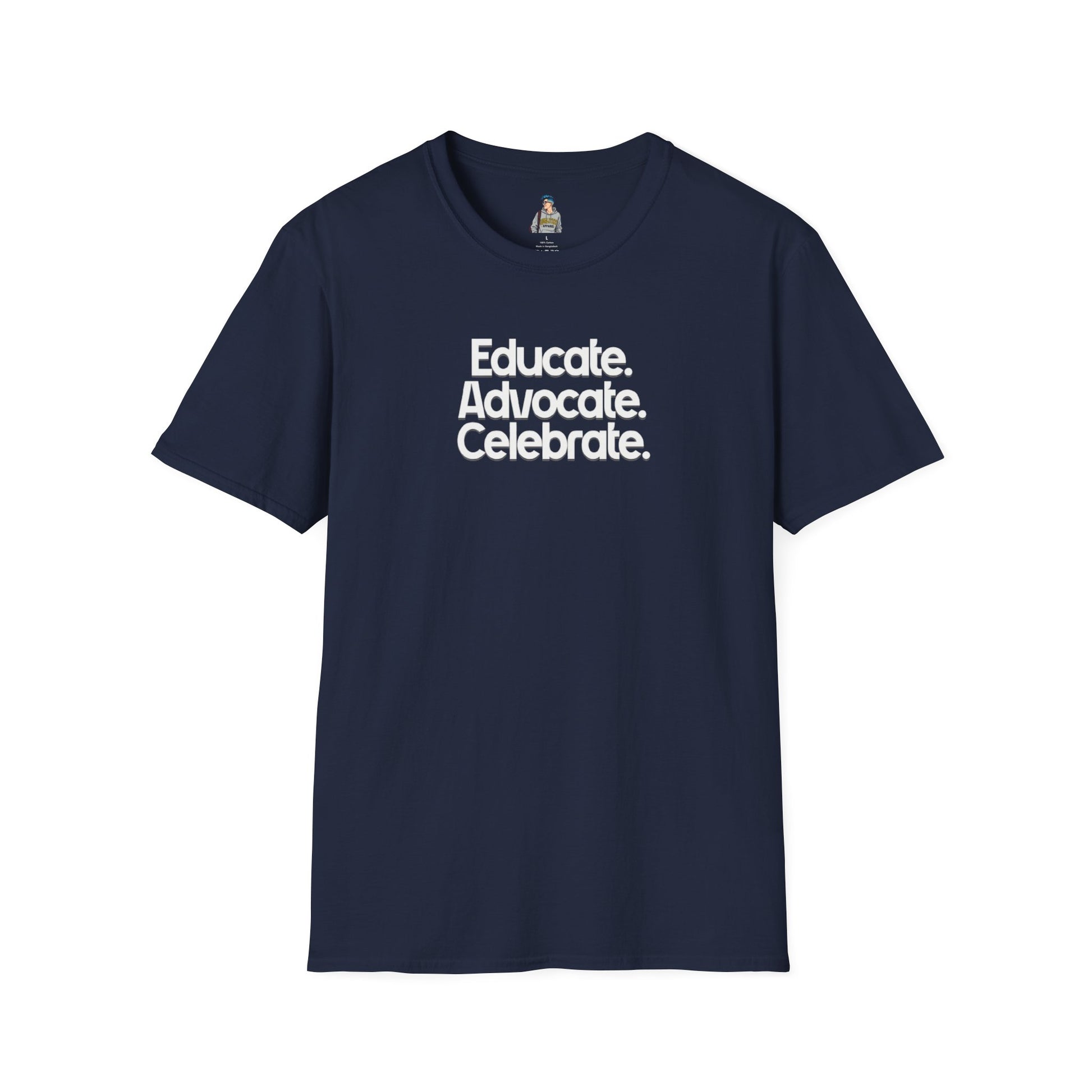 Educate. Advocate. Celebrate. Minimalist Pride T-Shirt