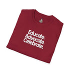 Educate. Advocate. Celebrate. Minimalist Pride T-Shirt - EqualiTees.Me