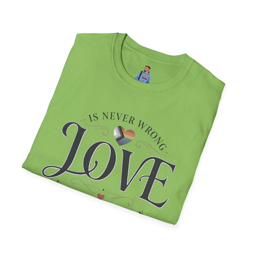 Love Is Never Wrong T-Shirt — LGBTQ+ Pride Heart Tee