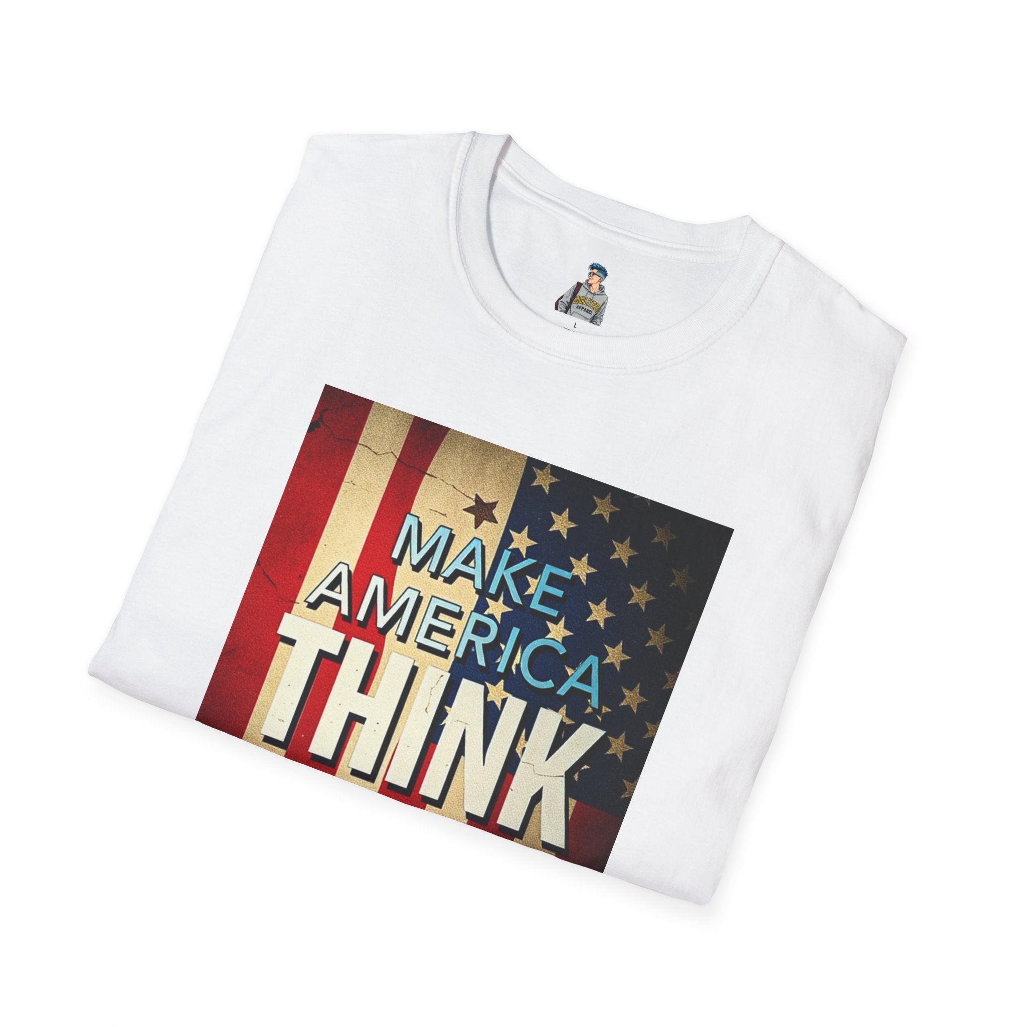 American Patriot Pride Unisex Softstyle T-Shirt, Make America Think Again Political Tee