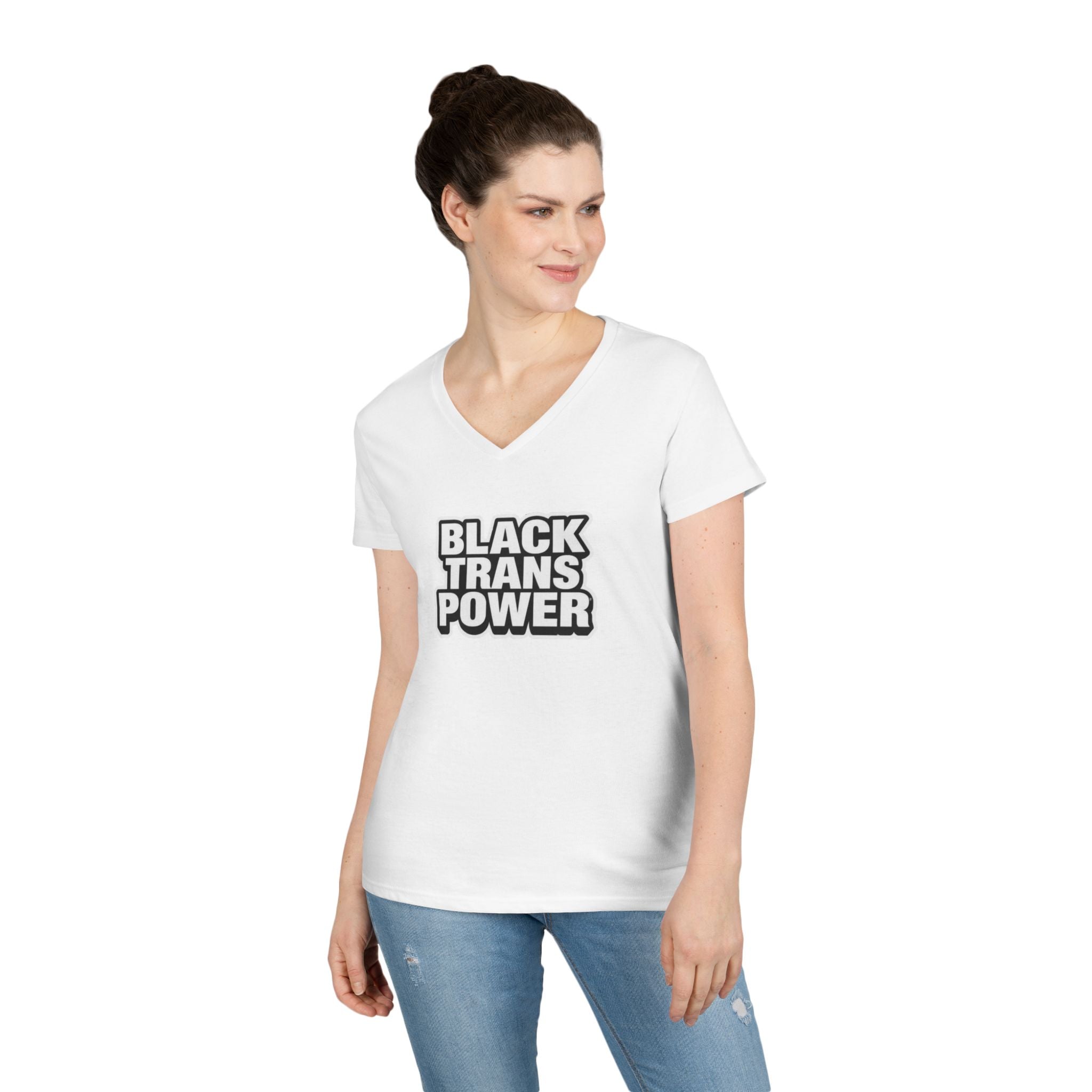 Empowering Ladies' V-Neck T-Shirt - Black Trans Power Design