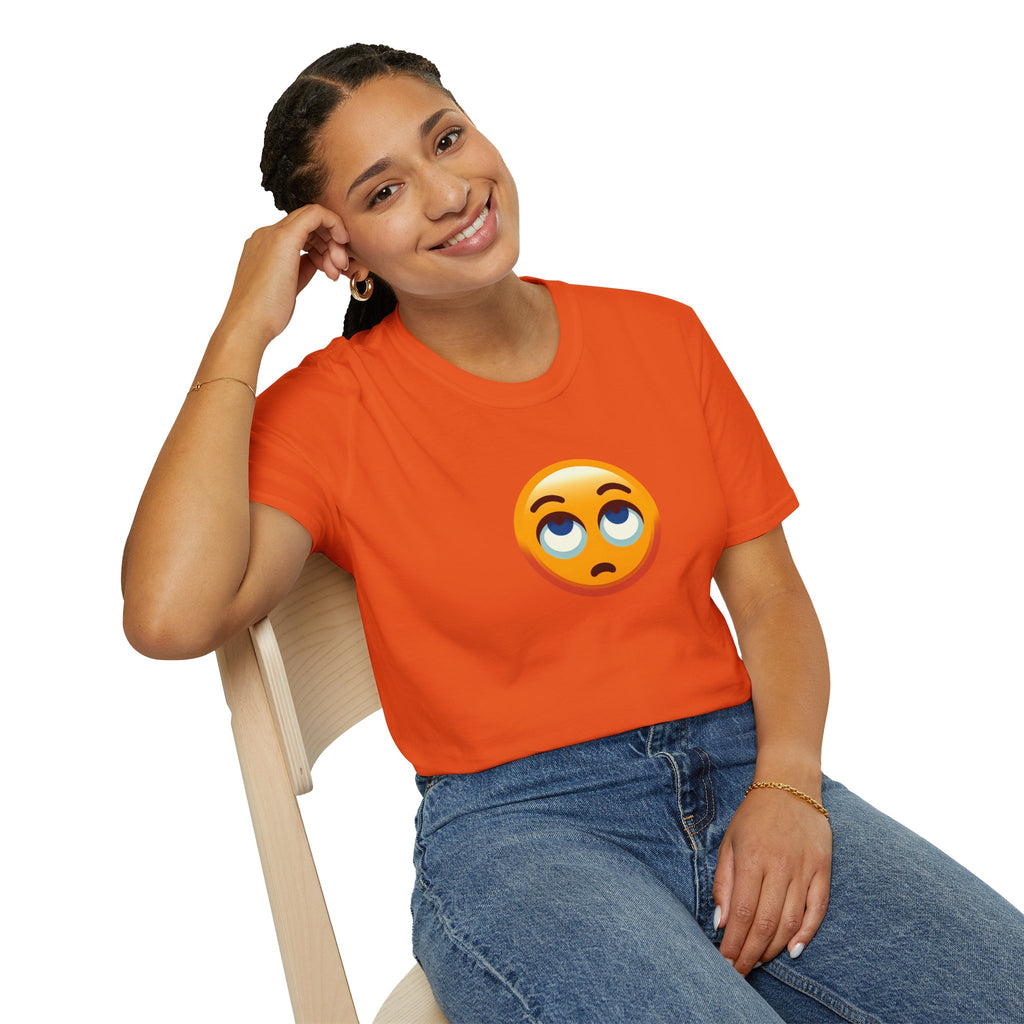 Unisex Softstyle T-Shirt with Eye Roll Emoji | Casual Graphic Tee for Everyday Humor