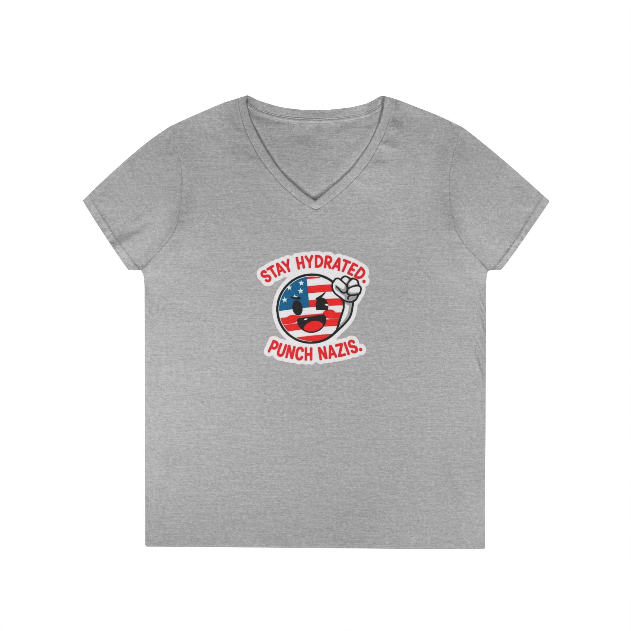 Stay Hydrated Punch Nazis V-Neck T-Shirt - Protest against Fascism Message Tee for Activists