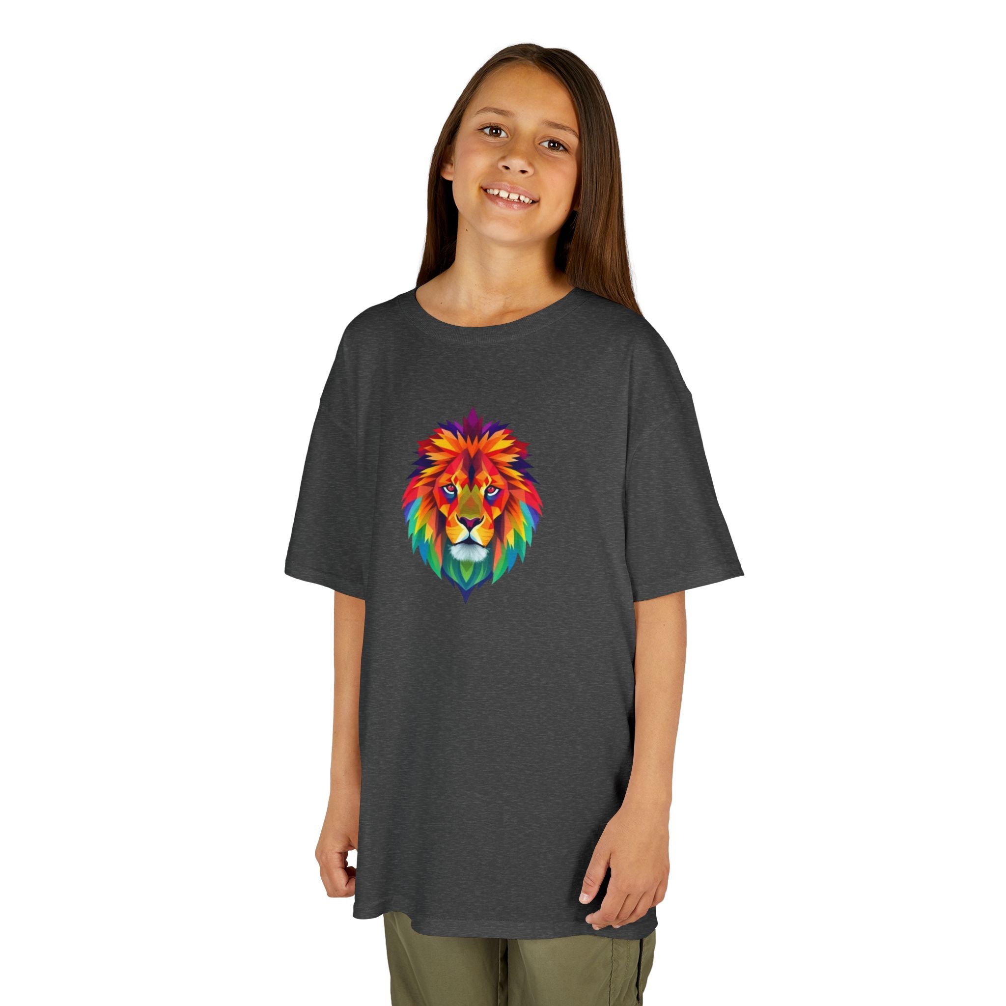Colorful Fractal Lion Kids Heavy Cotton Tee