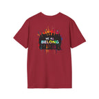 Inclusive Art Unisex Softstyle T-Shirt – ‘ Rainbow Handprint We All Belong’