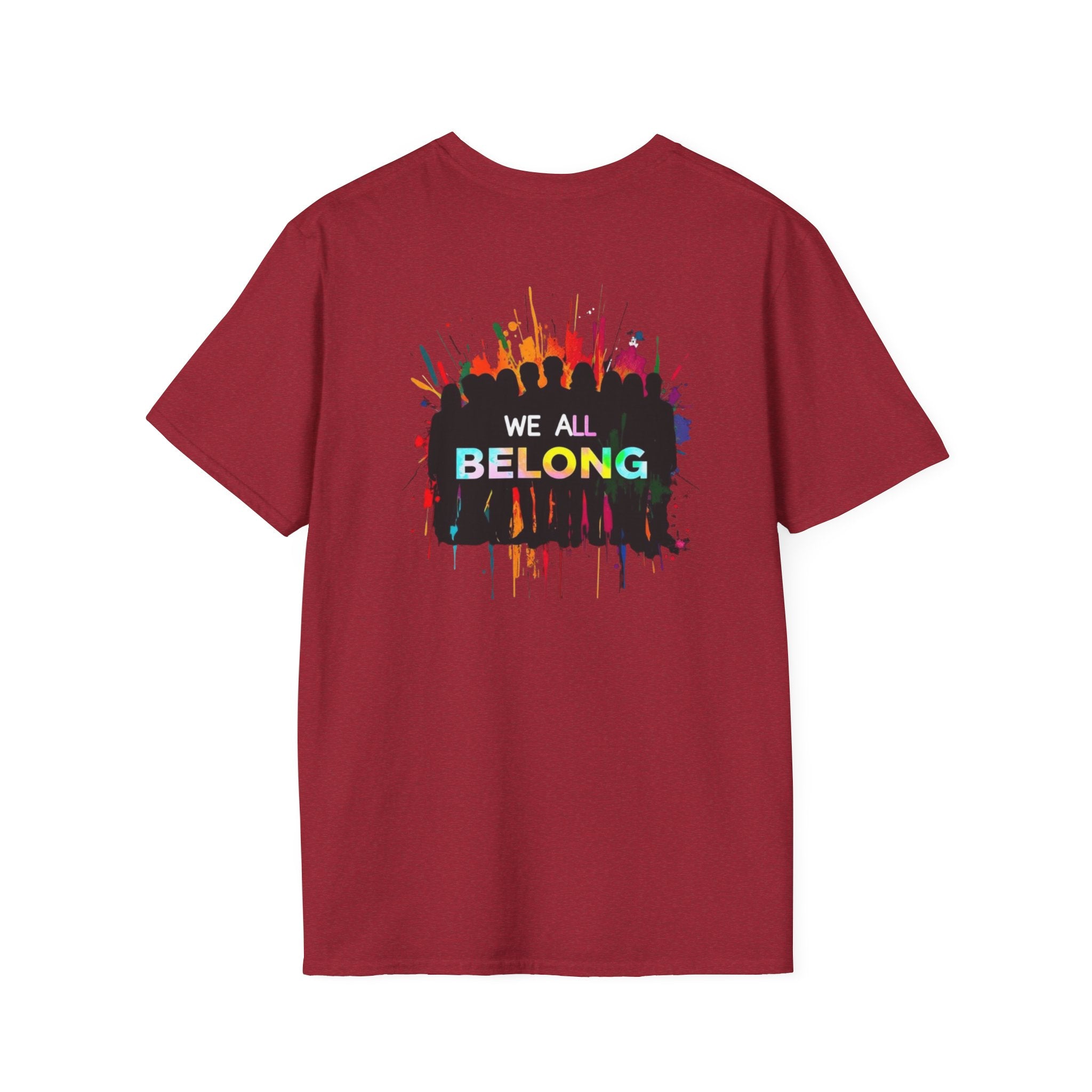 Inclusive Art Unisex Softstyle T-Shirt – ‘ Rainbow Handprint We All Belong’