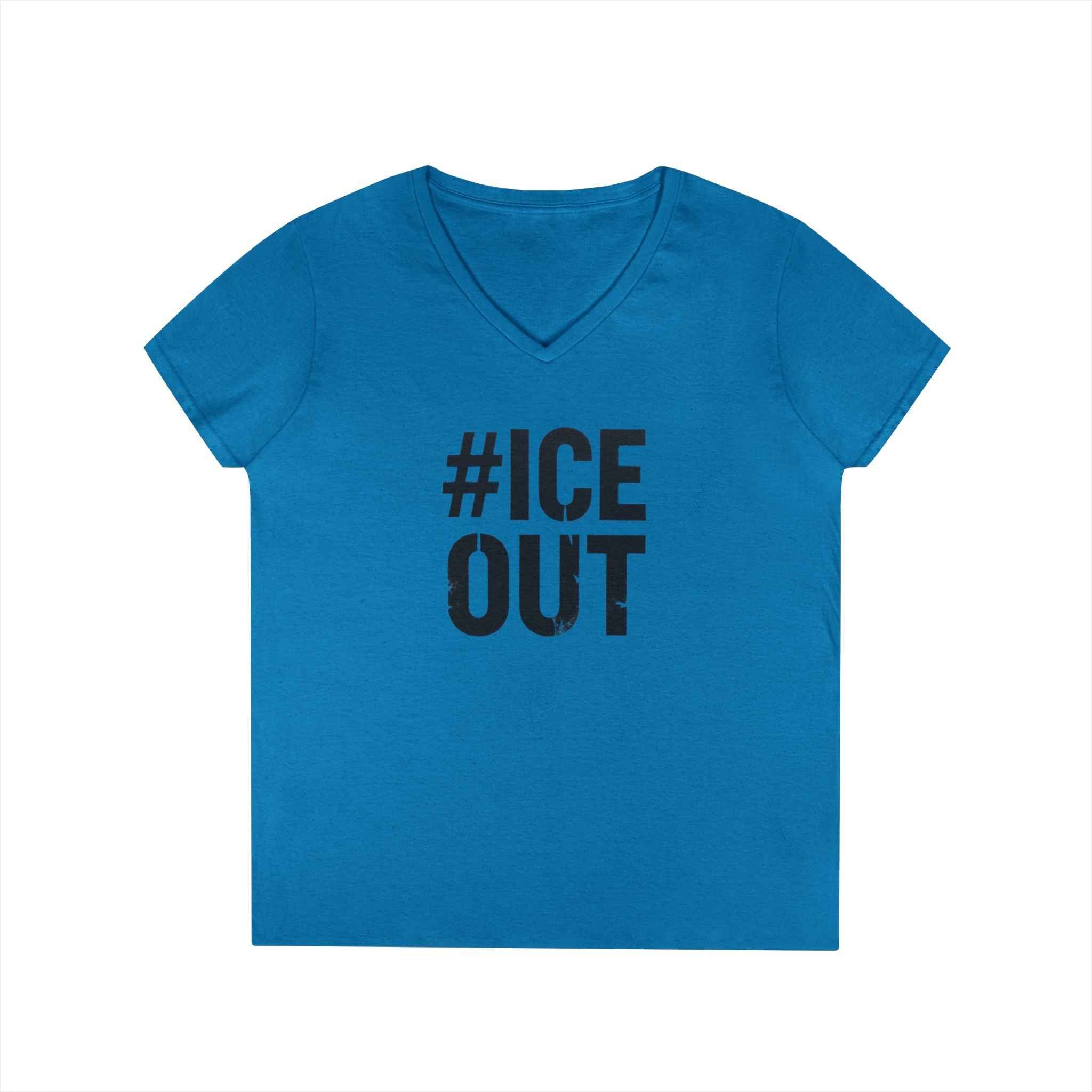 #ICE OUT Ladies' V-Neck T-Shirt — Trendy Hashtag Graphic Tee