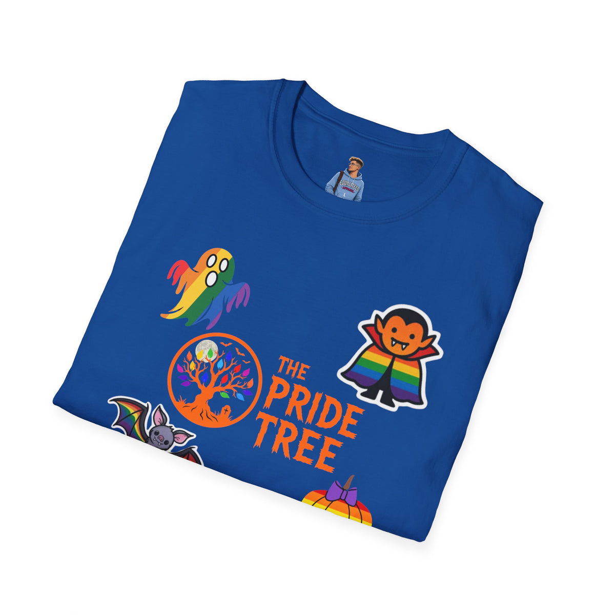 The Pride Tree Halloween T‑Shirt — Rainbow Ghosts, Pumpkins & Bat Graphic Tee