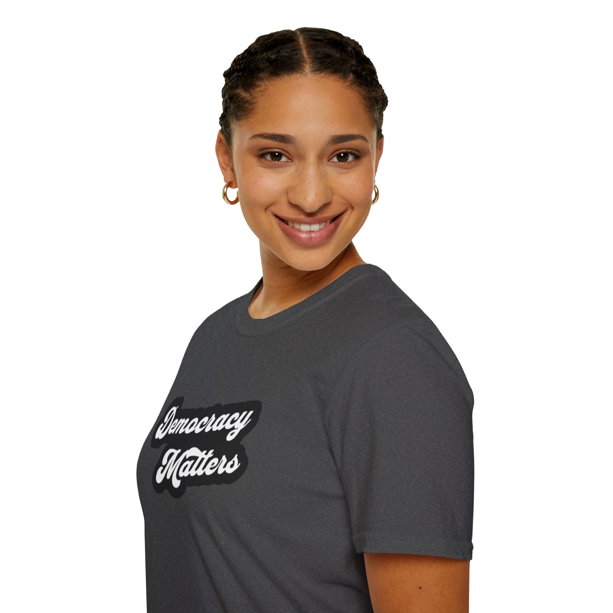 Democracy Matters T-Shirt — Retro Script Political Tee