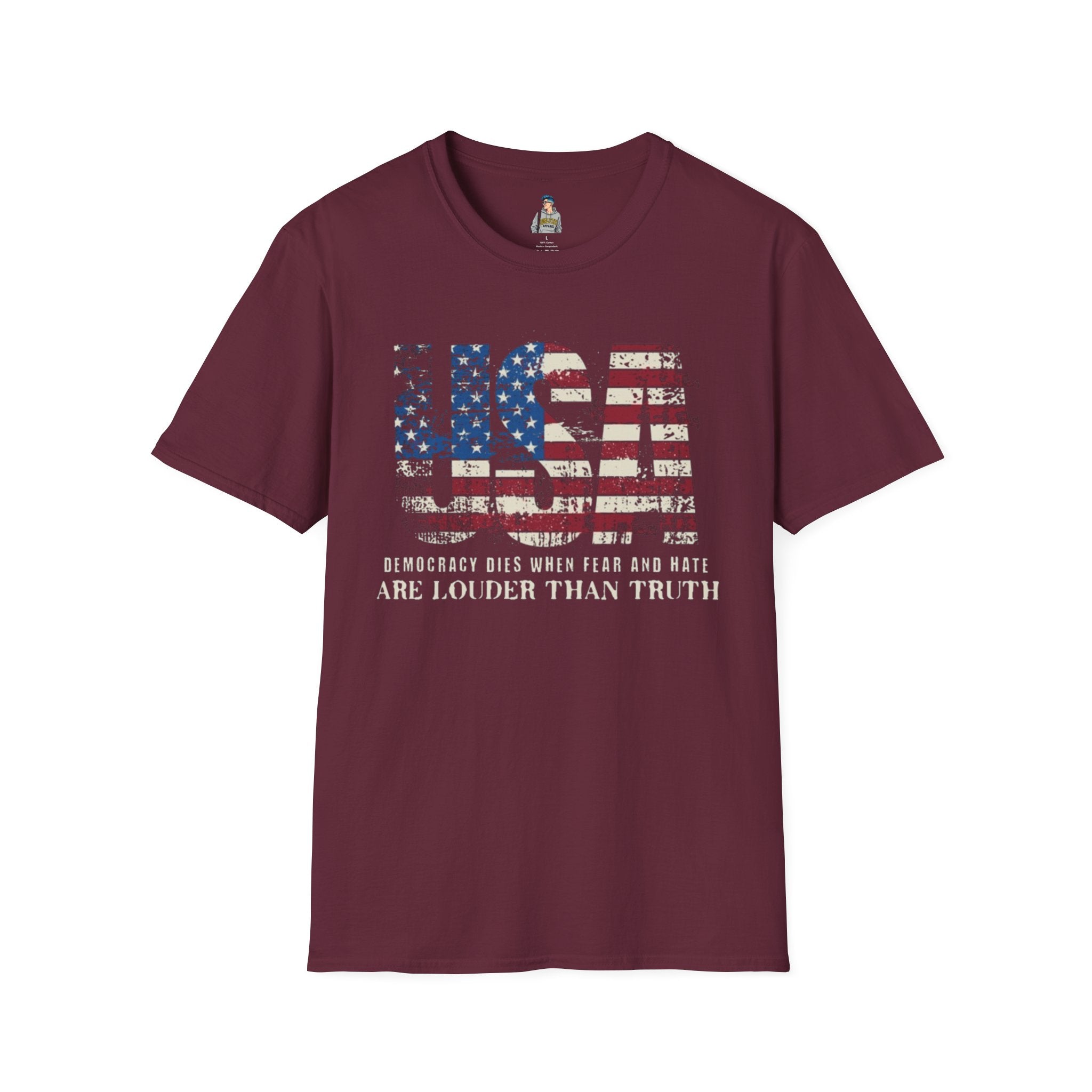 Patriotic Unisex Softstyle T-Shirt - "USA" & History Quote Design
