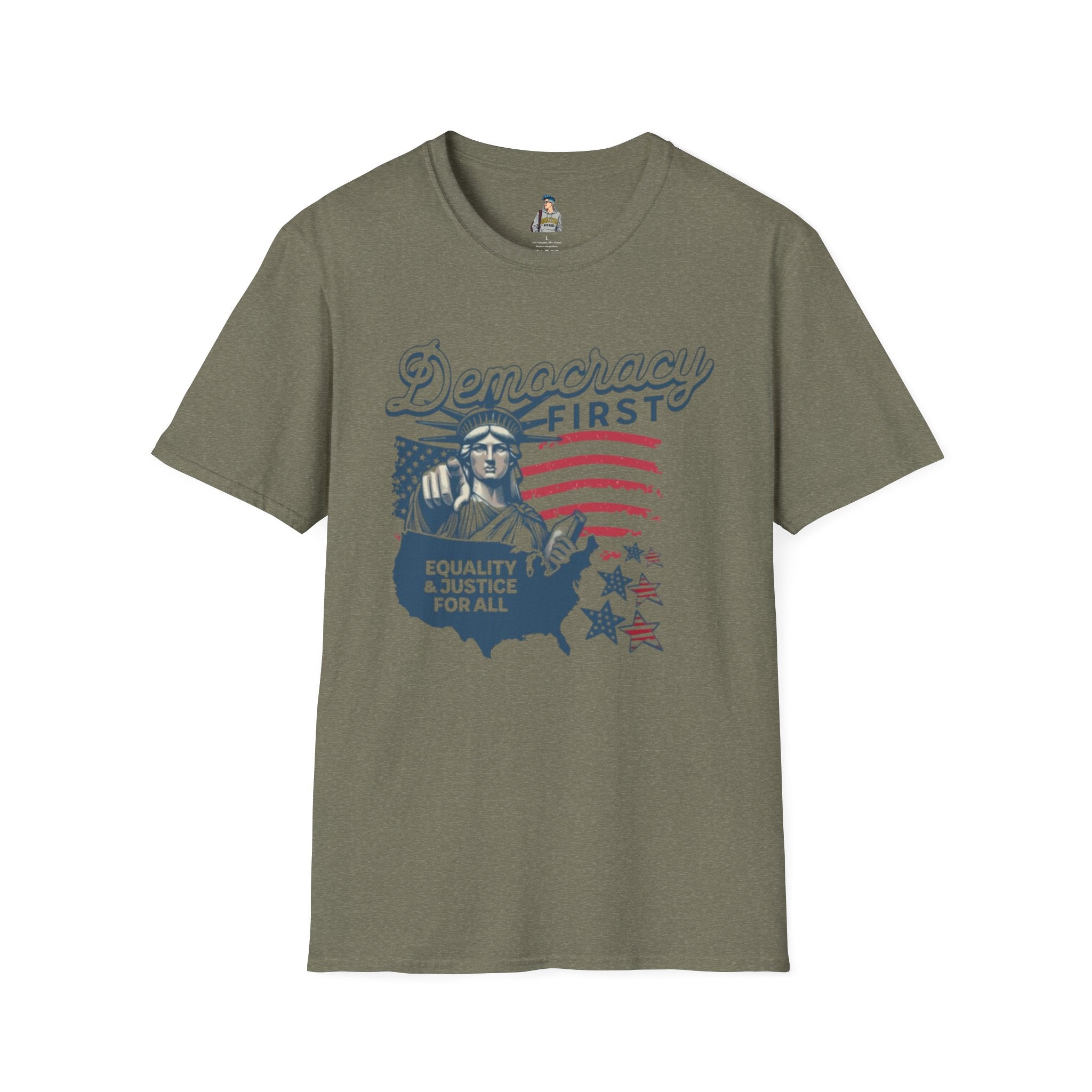 Democracy First T-Shirt | Unisex Softstyle Tee for Equality & Justice