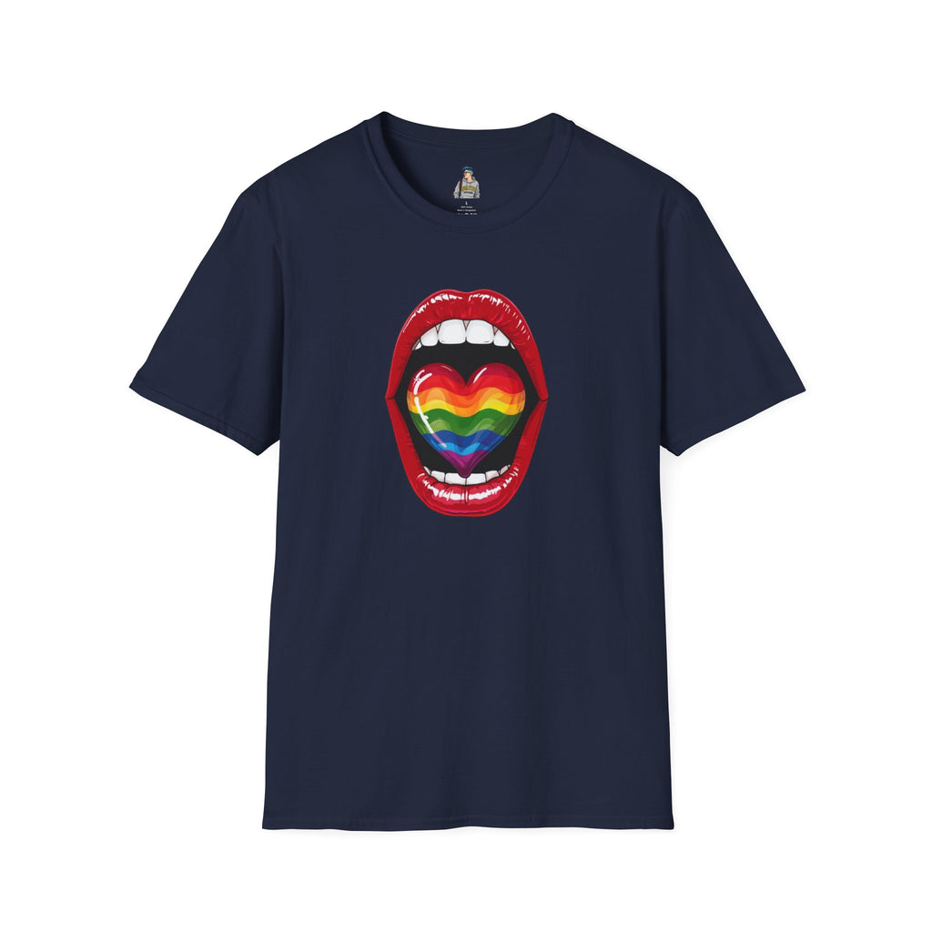 Pride Love Unisex Softstyle T-Shirt | LGBTQ+ Rainbow Heart Design