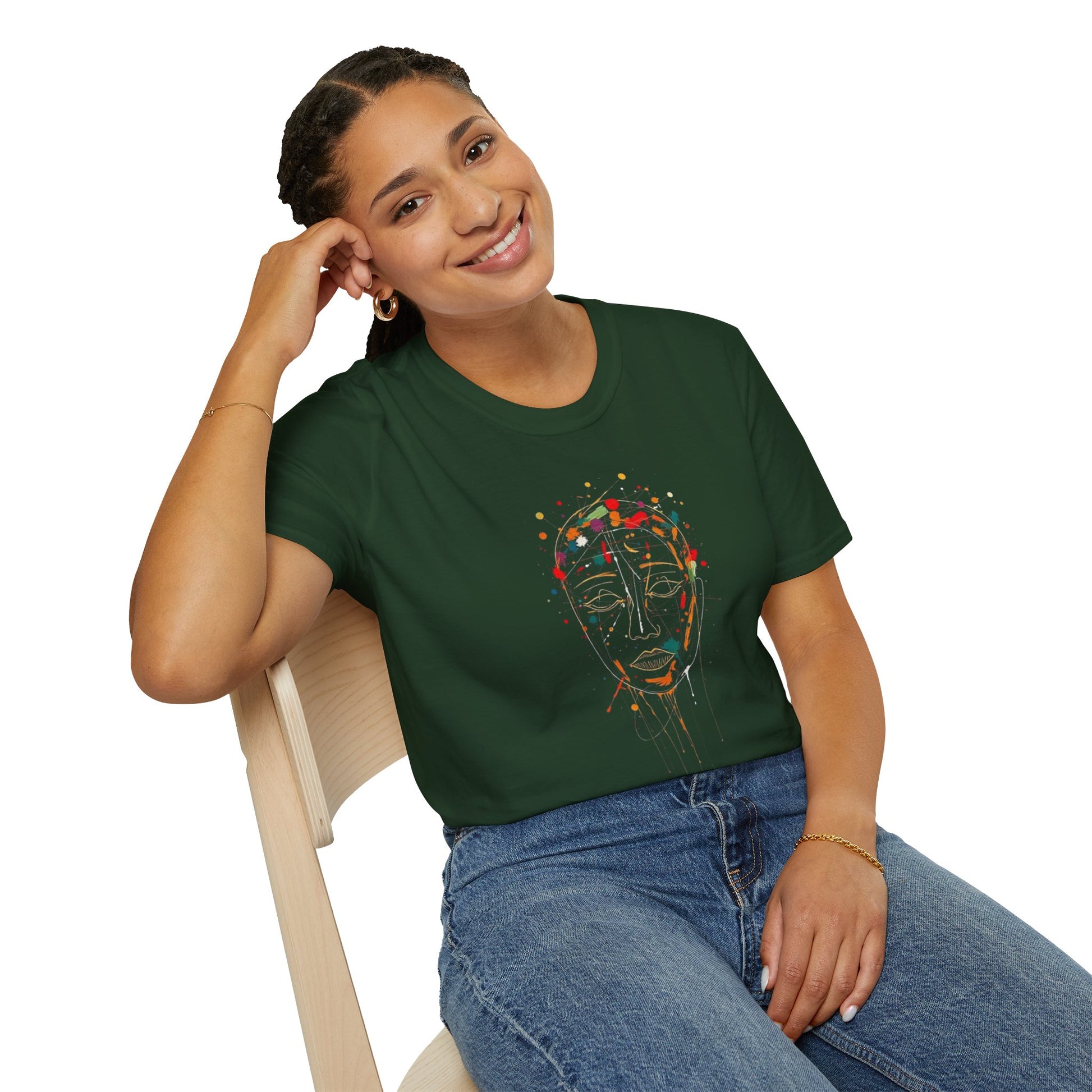 Abstract Rainbow Splatter Face Tee