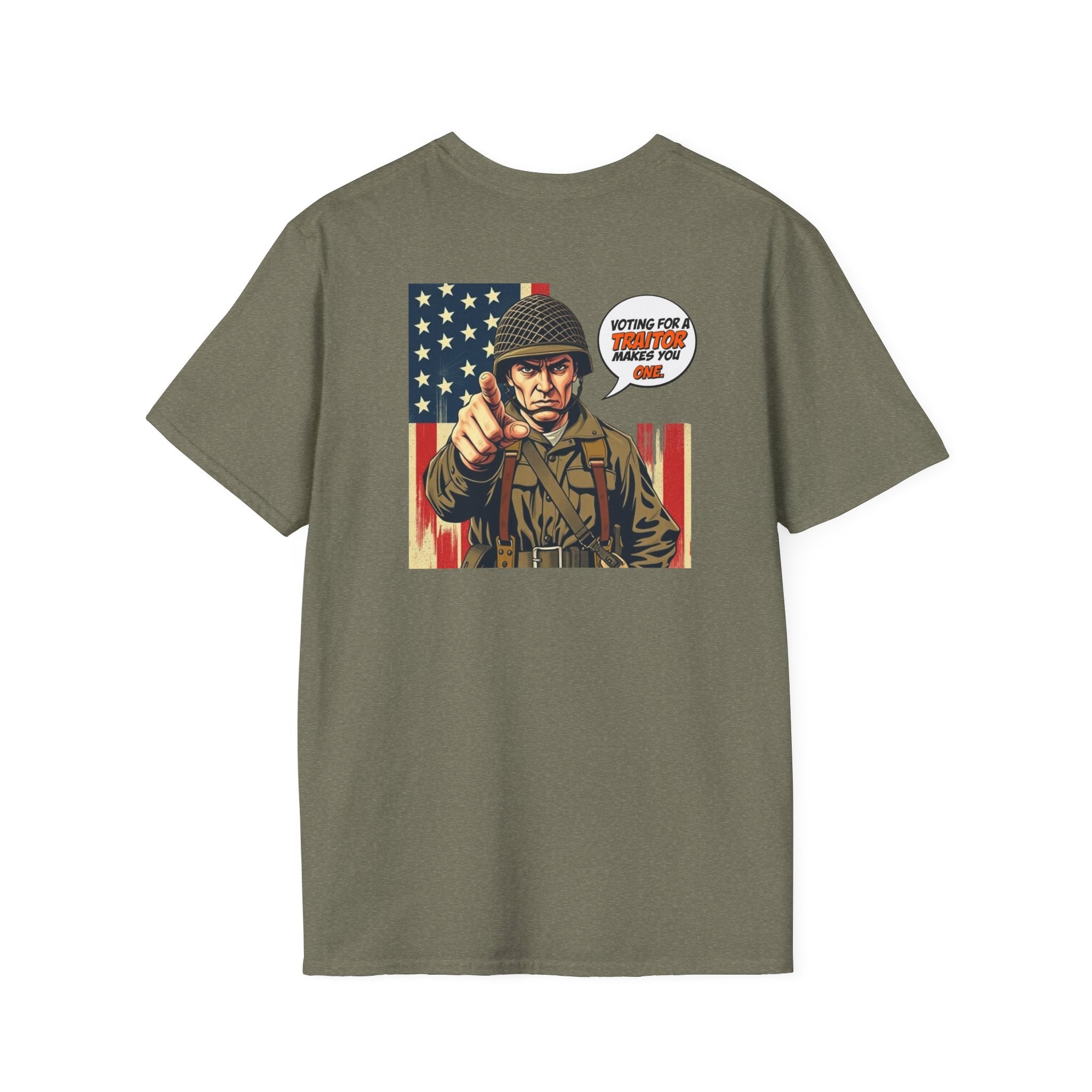 Patriotic Anti-Fascism T-Shirt - Voting for a Traitor Makes You One - Unisex Softstyle T-shirt