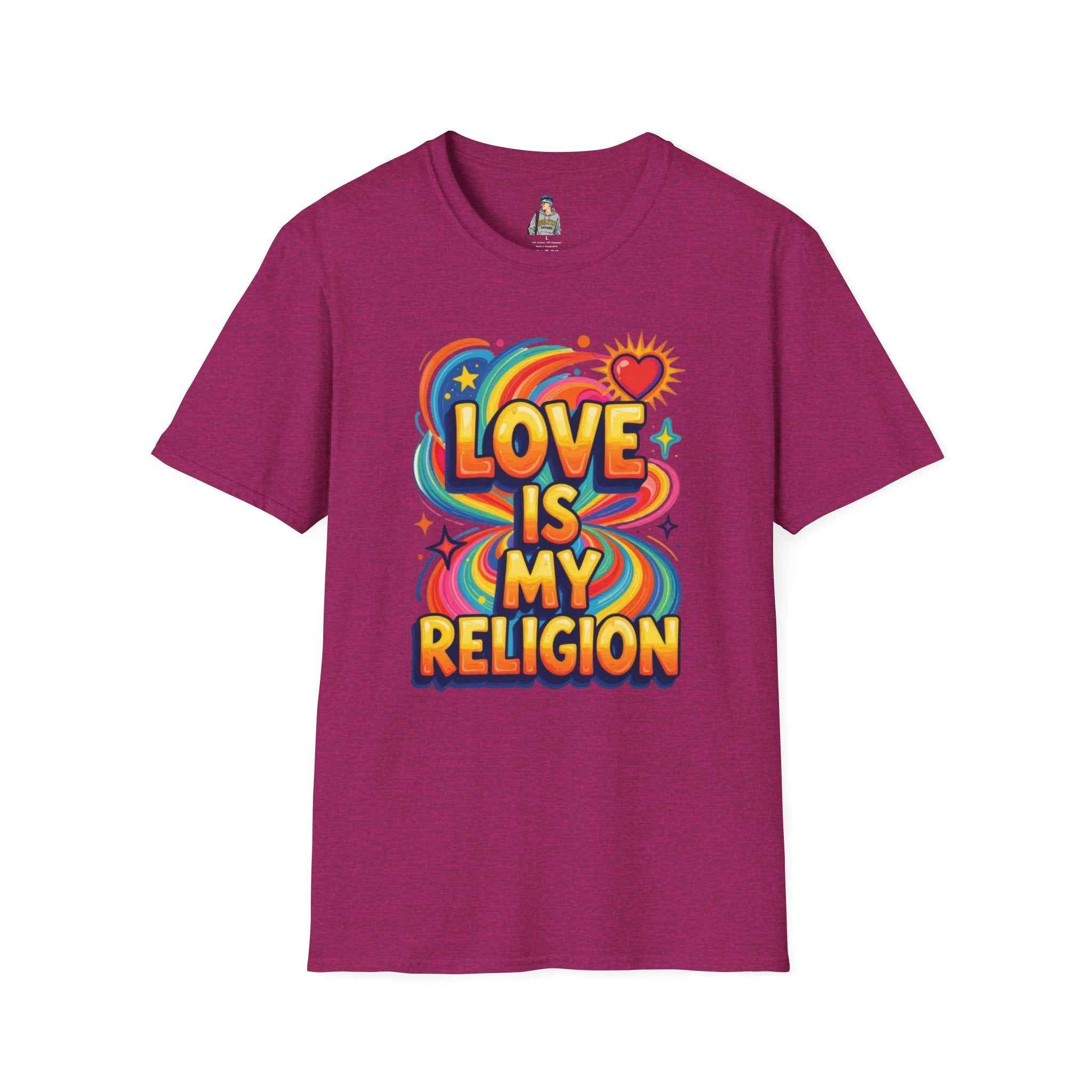 T-Shirt — "Love Is My Religion" Retro Rainbow Graphic Tee