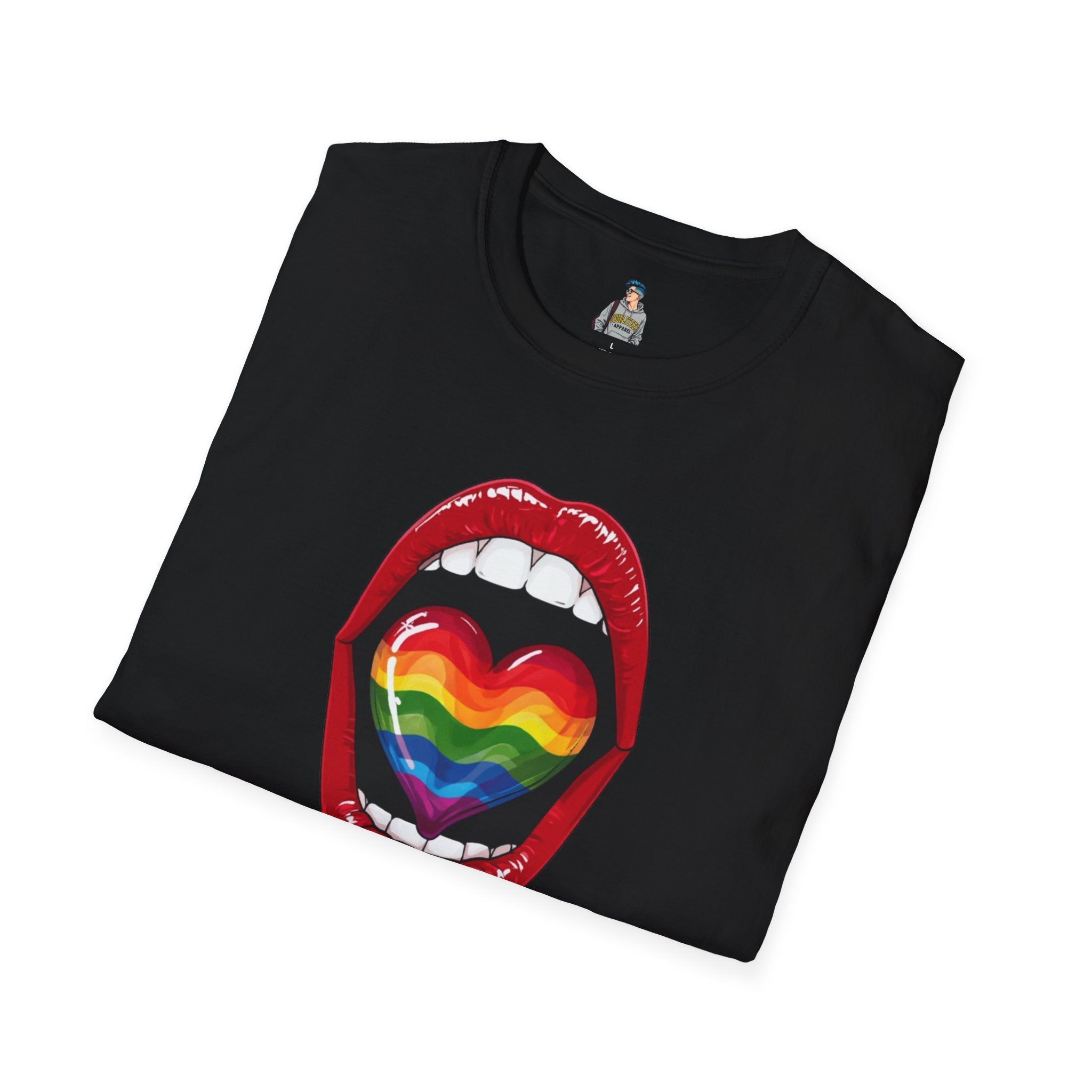 Pride Love Unisex Softstyle T-Shirt | LGBTQ+ Rainbow Heart Design