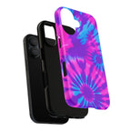 Tie-Dye Floral Phone Case for iPhone — Pink & Blue Retro Protective Tough Case