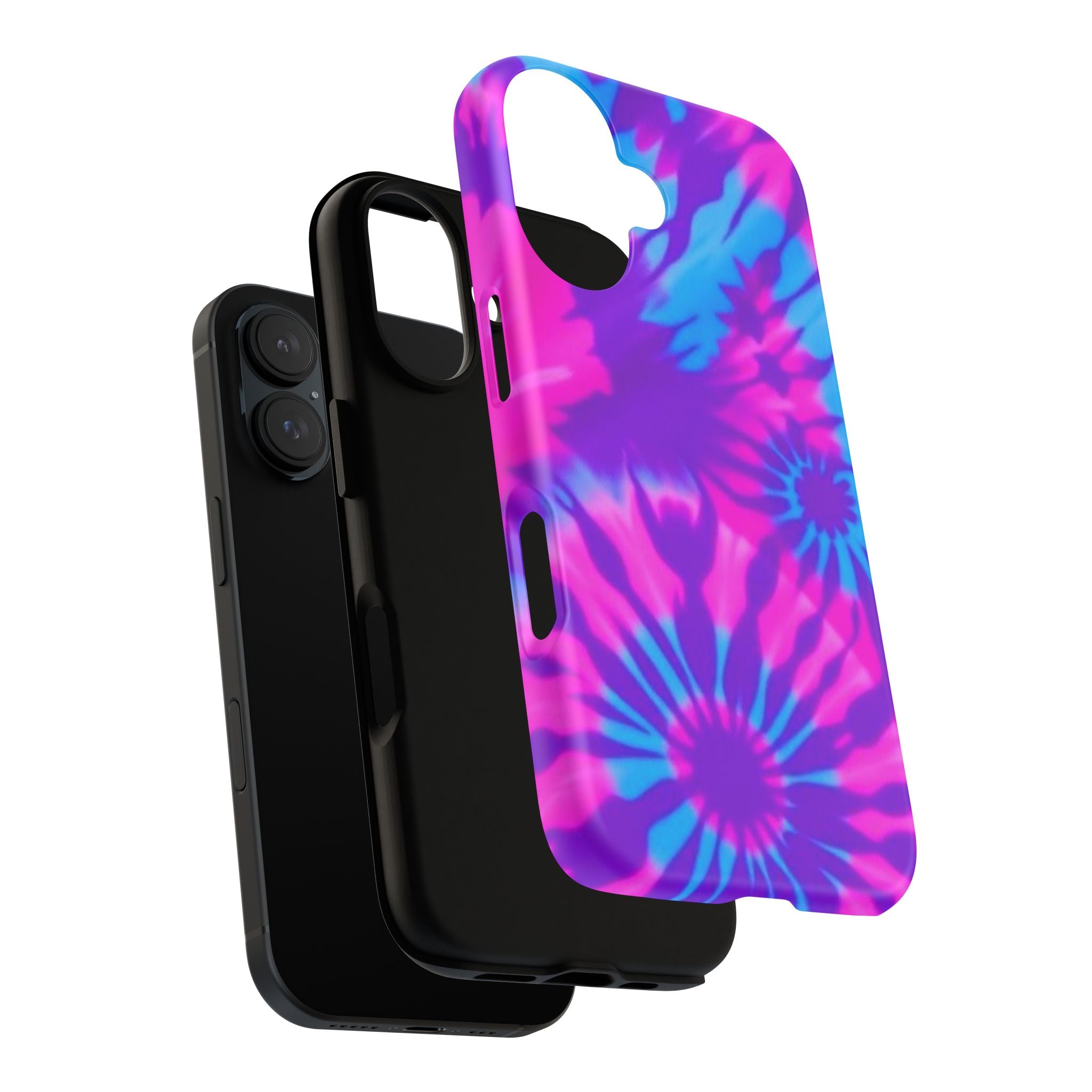 Tie-Dye Floral Phone Case for iPhone — Pink & Blue Retro Protective Tough Case