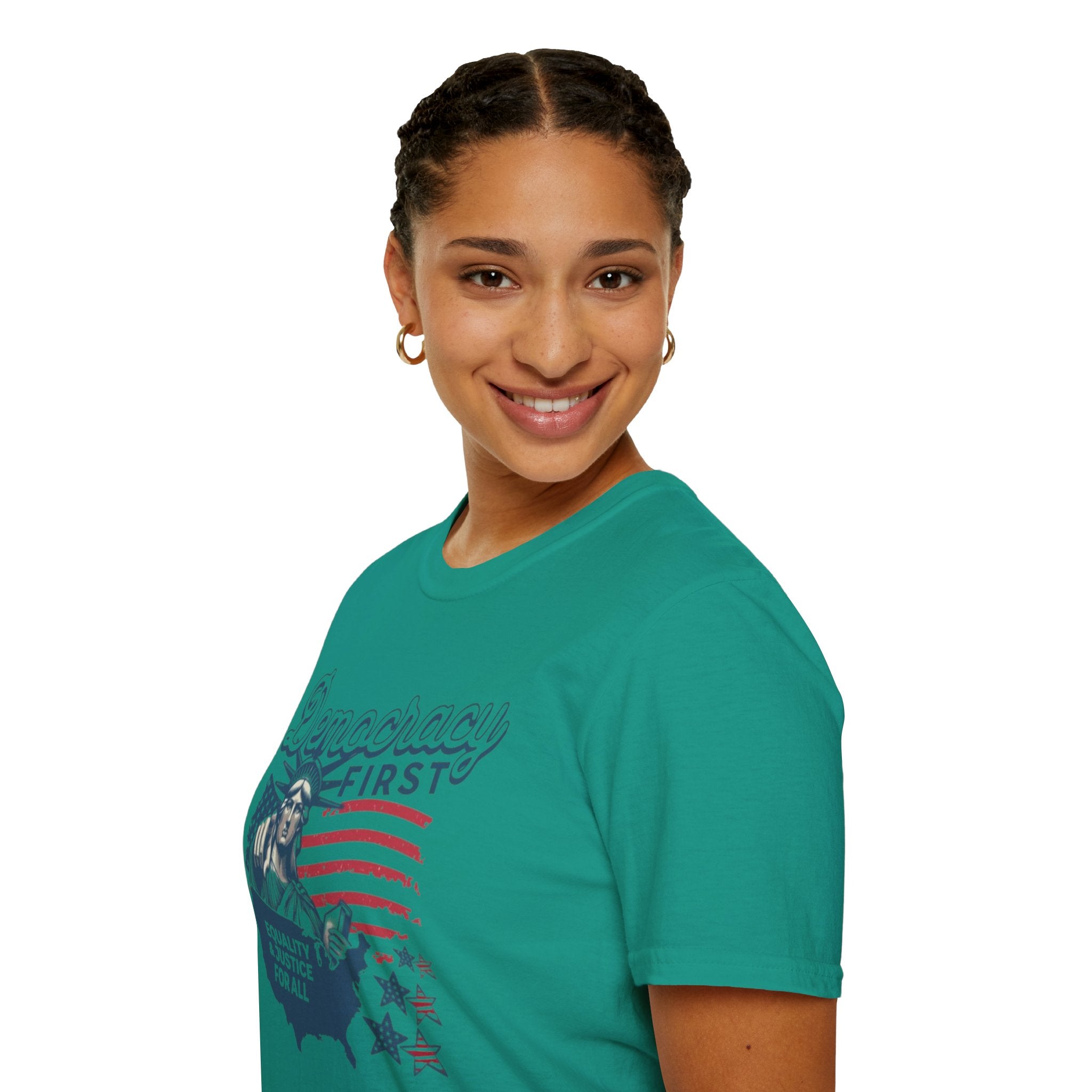 Democracy First T-Shirt | Unisex Softstyle Tee for Equality & Justice