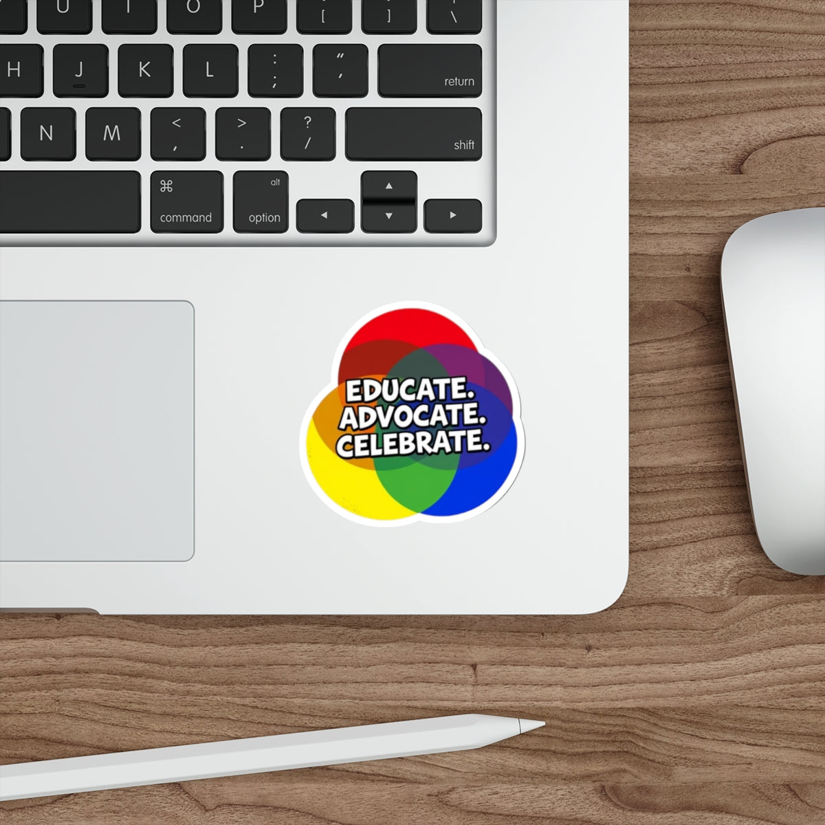 Vibrant Die-Cut Stickers - "Educate. Advocate. Celebrate."