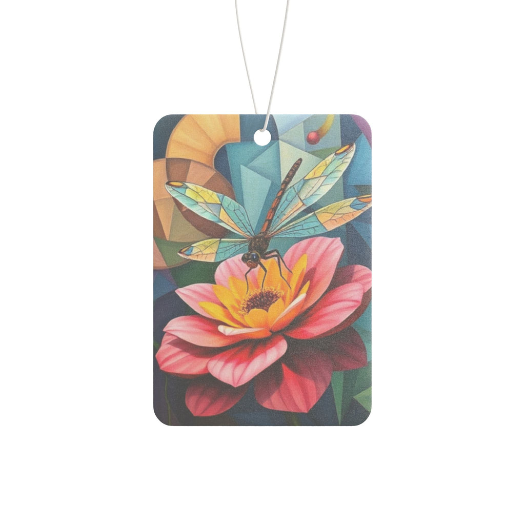 Dragonfly on a Flower Stained Glass Design - Car Air Freshener - Eclectic and Aromatic