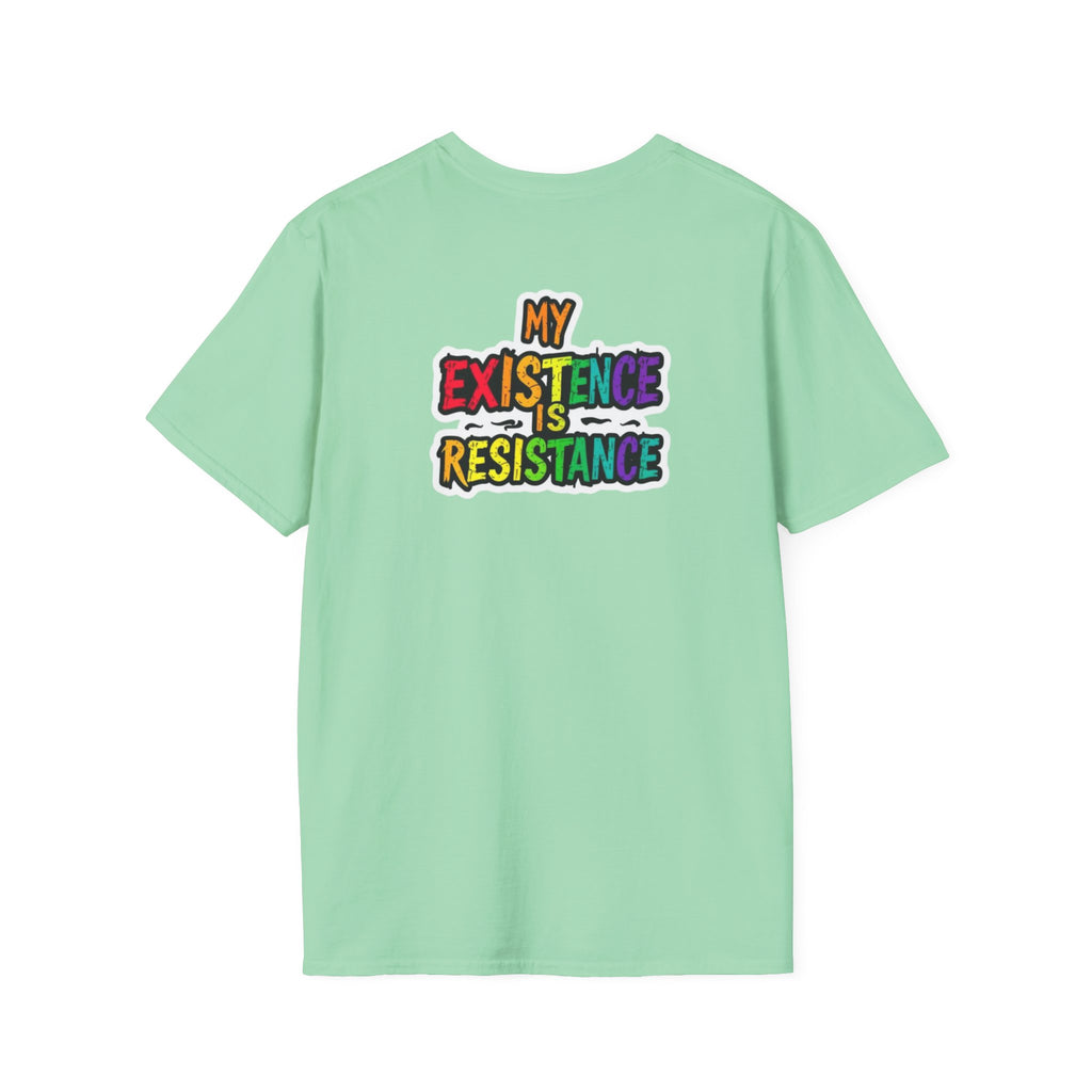 Unisex Softstyle T-Shirt - Pride Heart Design with 'Existence is Resistance'