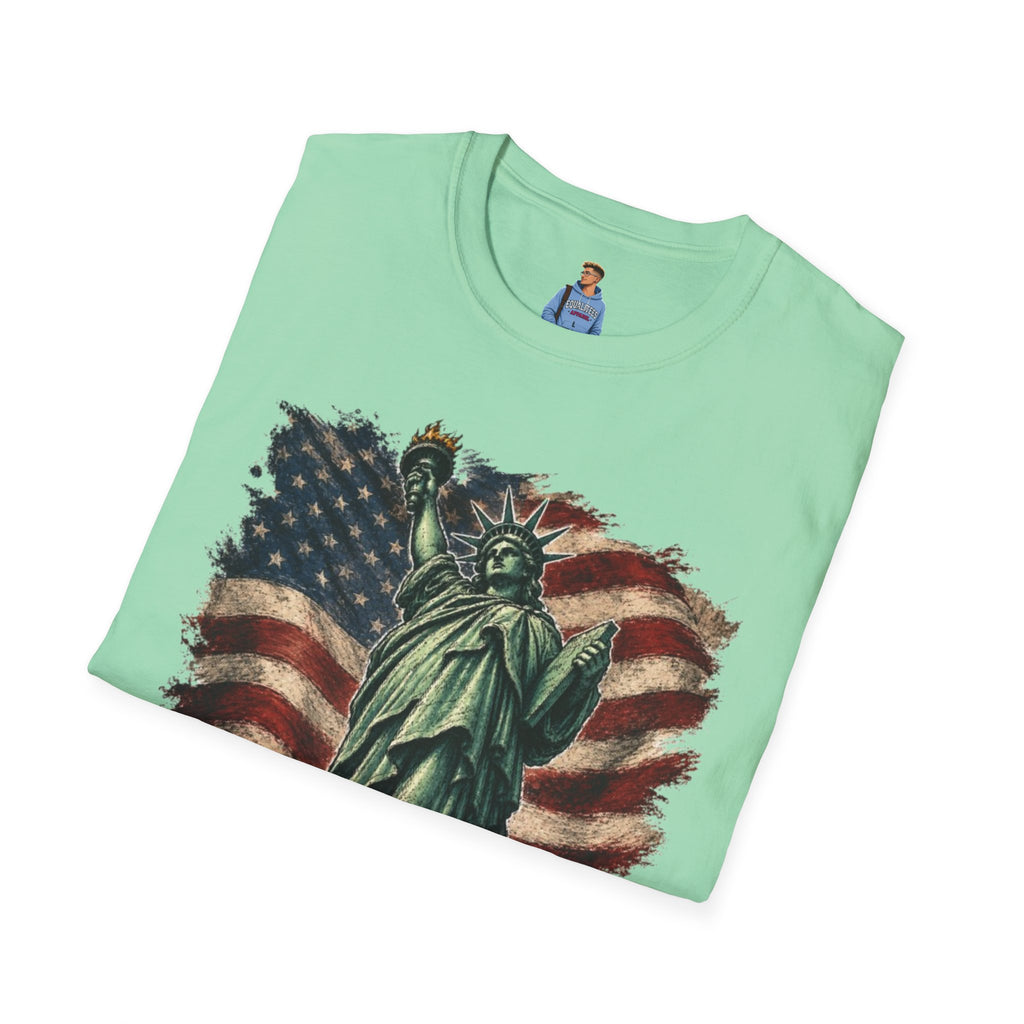 Statue of Liberty Stepping on MAGA American Flag T-Shirt — Patriotic USA Independence Day Tee