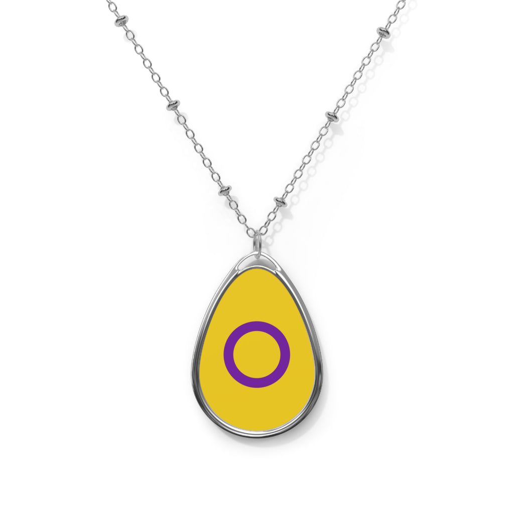 Intersex Pride Oval Necklace - Stylish Silver Pendant for Inclusivity and Celebration