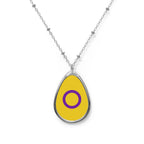 Intersex Pride Oval Necklace - Stylish Silver Pendant for Inclusivity and Celebration