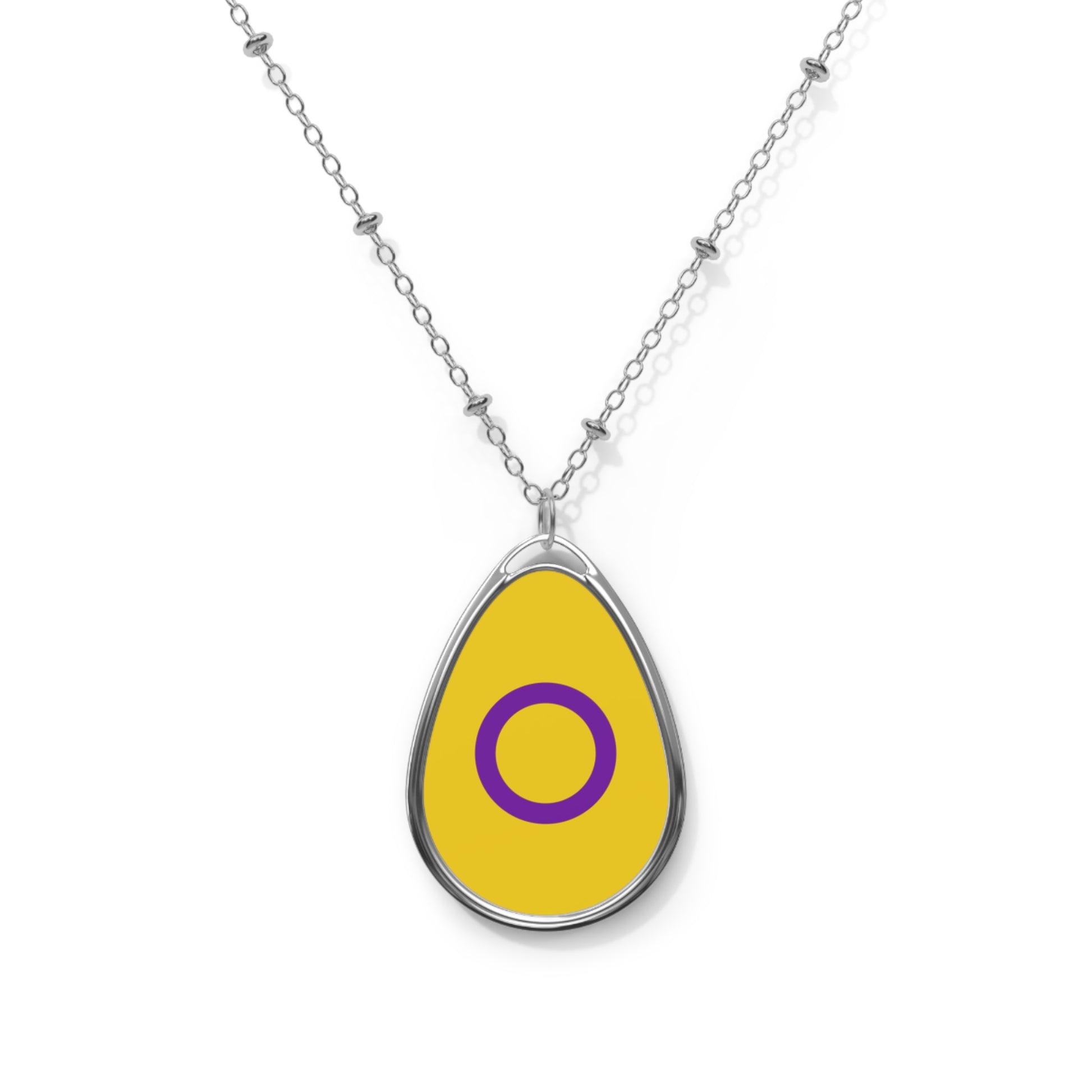 Intersex Pride Oval Necklace - Stylish Silver Pendant for Inclusivity and Celebration