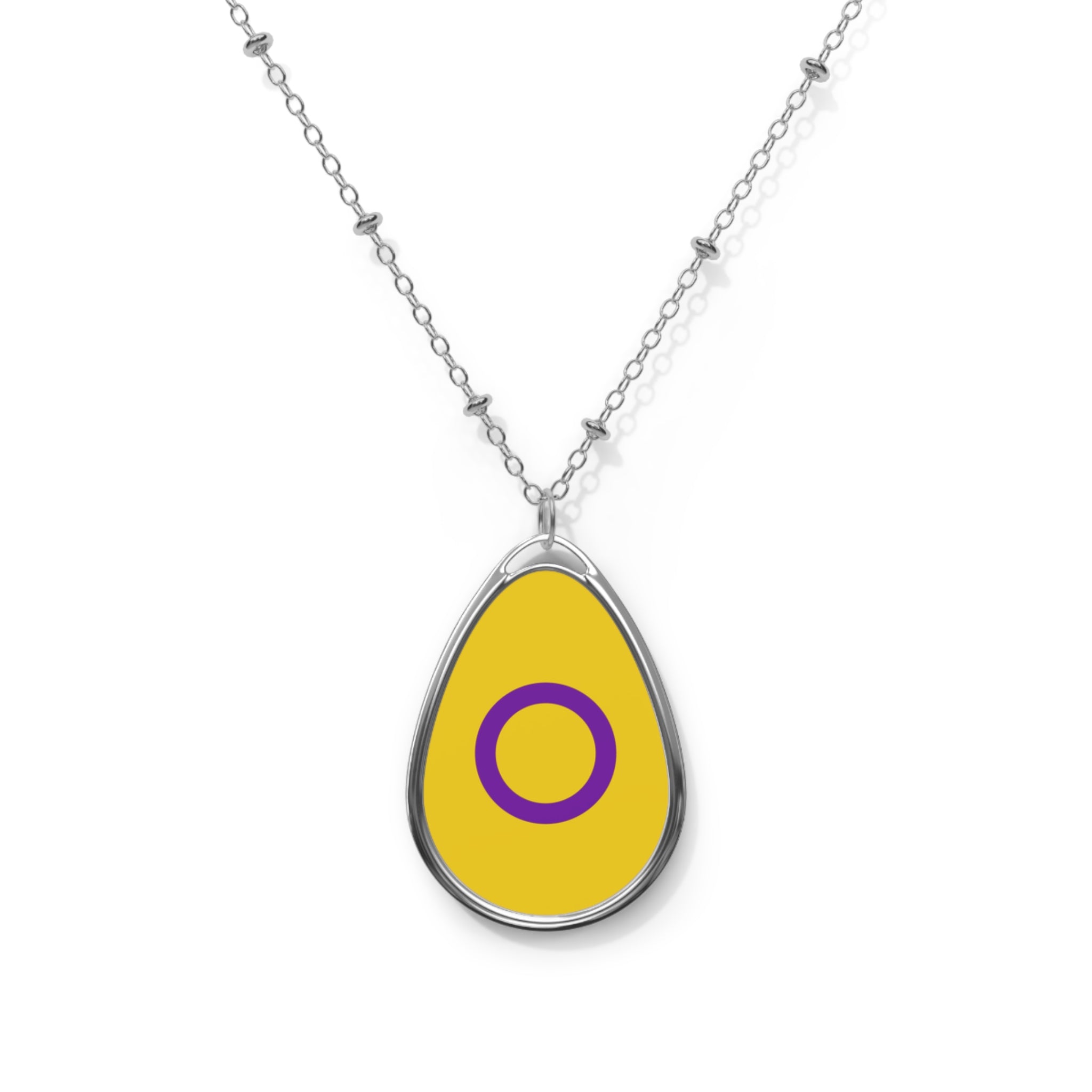 Intersex Pride Oval Necklace - Stylish Silver Pendant for Inclusivity and Celebration