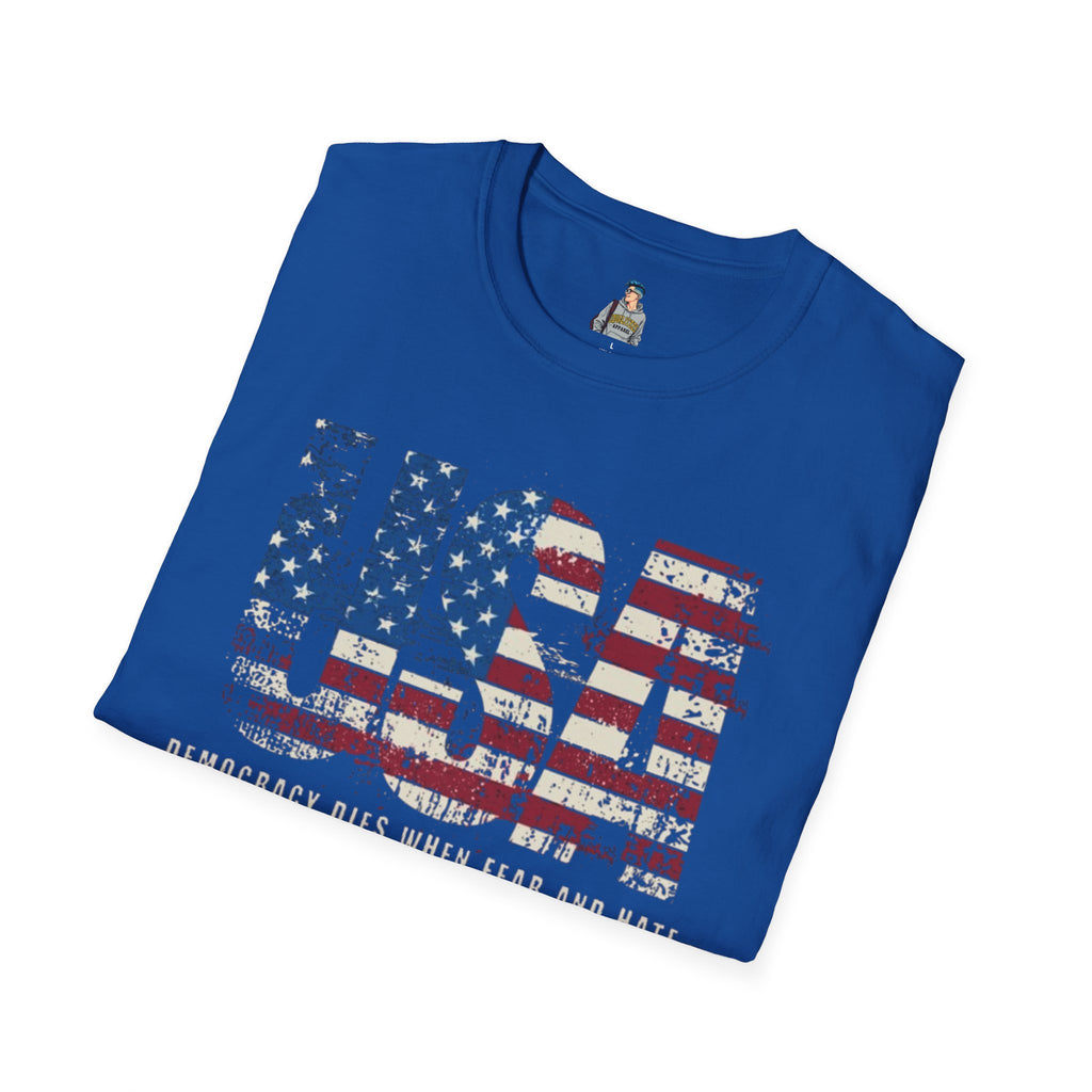 Patriotic Unisex Softstyle T-Shirt - "USA" & History Quote Design