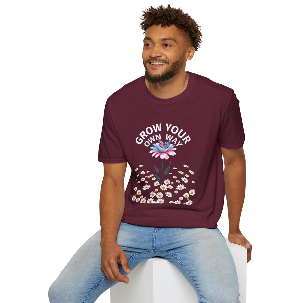Grow Your Own Way Trans Pride Unisex T-Shirt - Floral Design for Garden Lovers