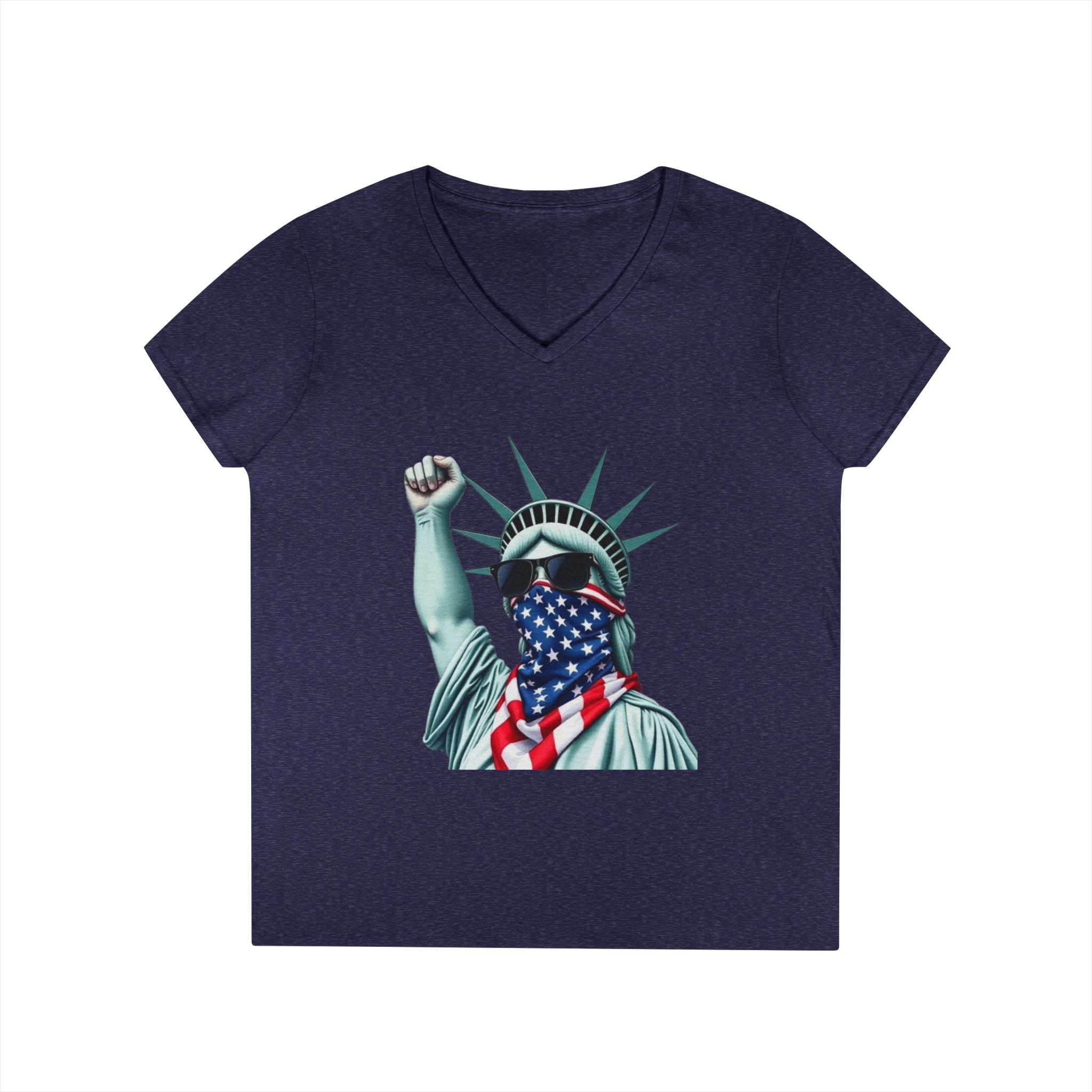 Patriotic Ladies' V-Neck T-Shirt - Resist Statue of Liberty Design