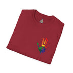 Inclusive Art Unisex Softstyle T-Shirt – ‘ Rainbow Handprint We All Belong’