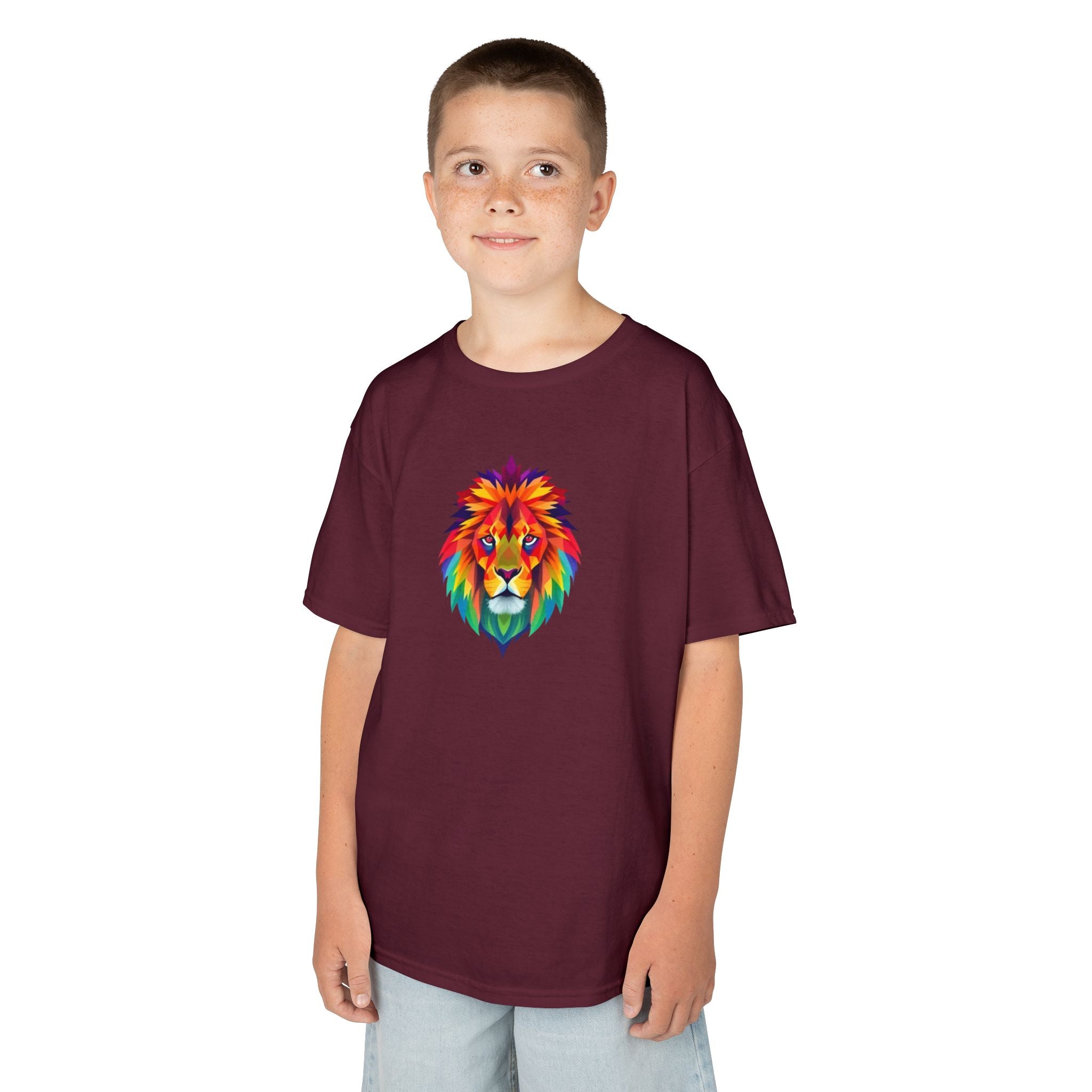 Colorful Fractal Lion Kids Heavy Cotton Tee