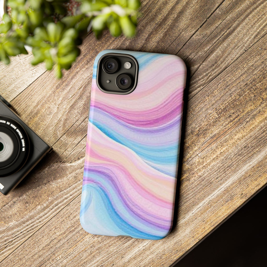 Pastel Marble Tough Phone Case iPhone — Swirled Pink & Blue Protective Cover