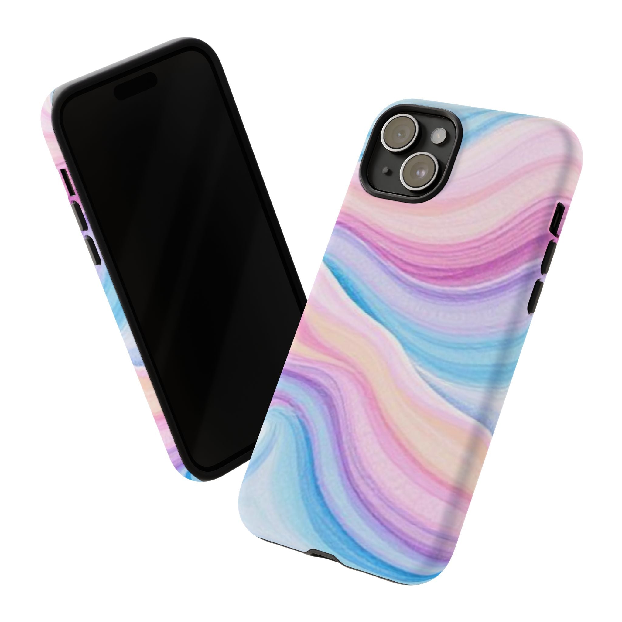 Pastel Marble Tough Phone Case iPhone — Swirled Pink & Blue Protective Cover