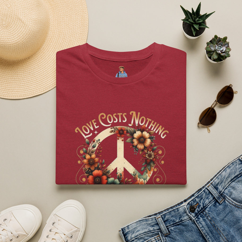 Unisex Softstyle T-Shirt - Love Costs Nothing, Give It Away Floral Peace Design