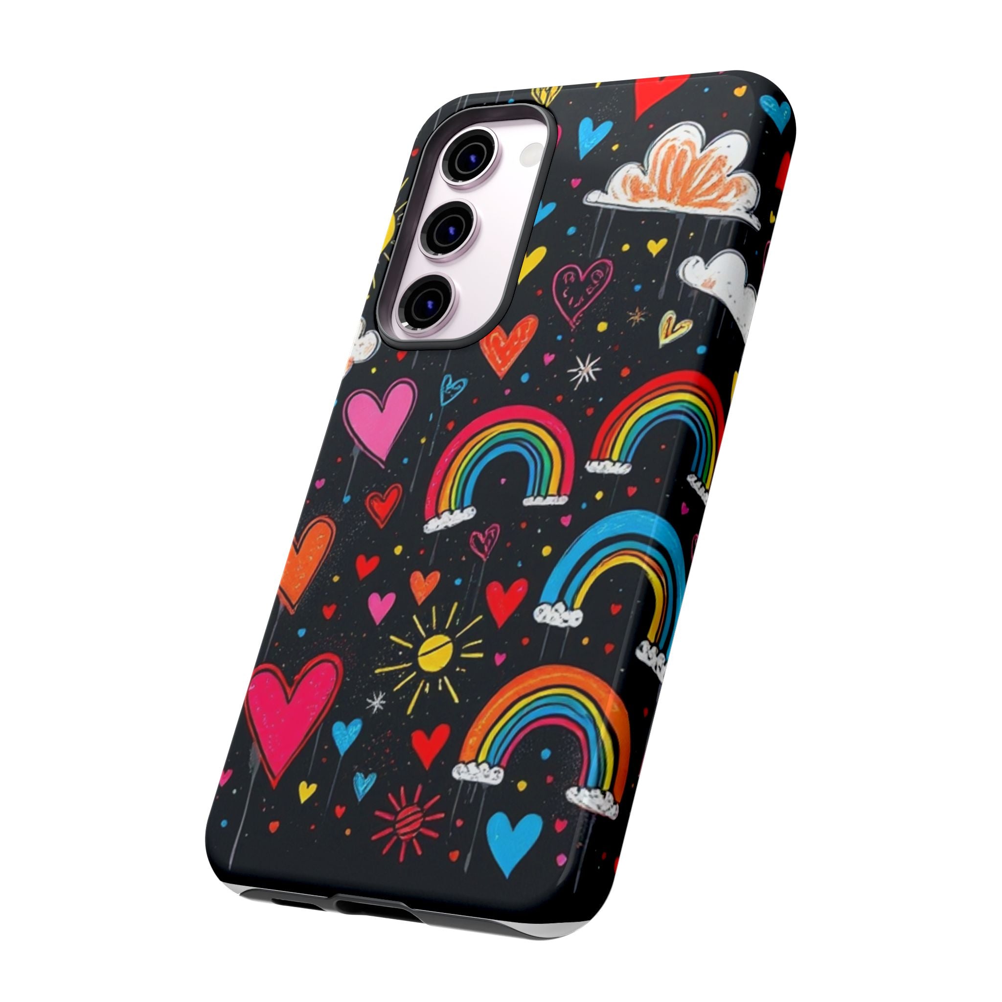 Android OR iPhone Compatible Cases - Doodle Hearts and Rainbows Design