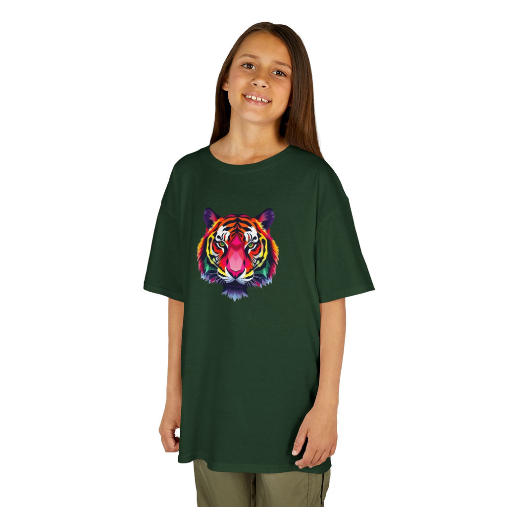 Colorful Fractal Tiger Kids Heavy Cotton Tee